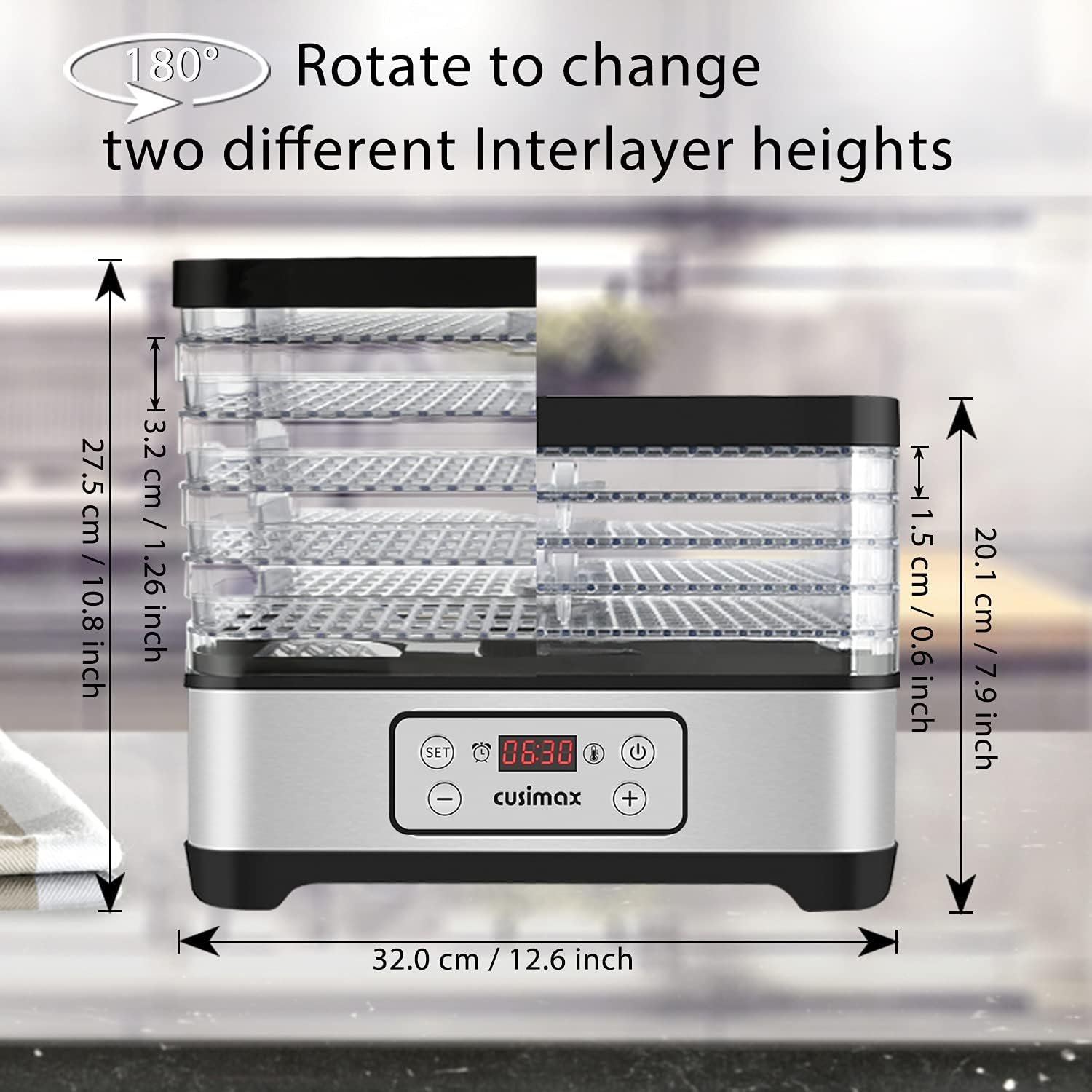 Food Dehydrator, CUSIMAX Electric Dryer Dehydrators Machine with Digital Timer  Temperature Control for Beef Jerky Fruits Meat Herbs Vegetables, 5 BPA-Free Trays, Overheat Protection, Silver
