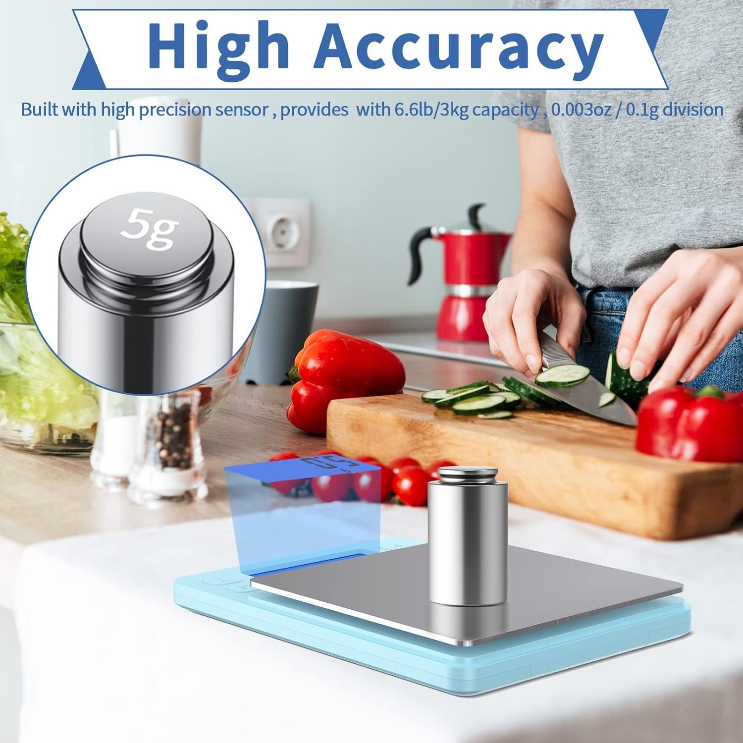 Food Kitchen Scale, Food Scales Digital Weight Grams and Oz, High Precision Digital Scale, Baking, Cooking, Tare Function, with 2 Trays, LCD Display