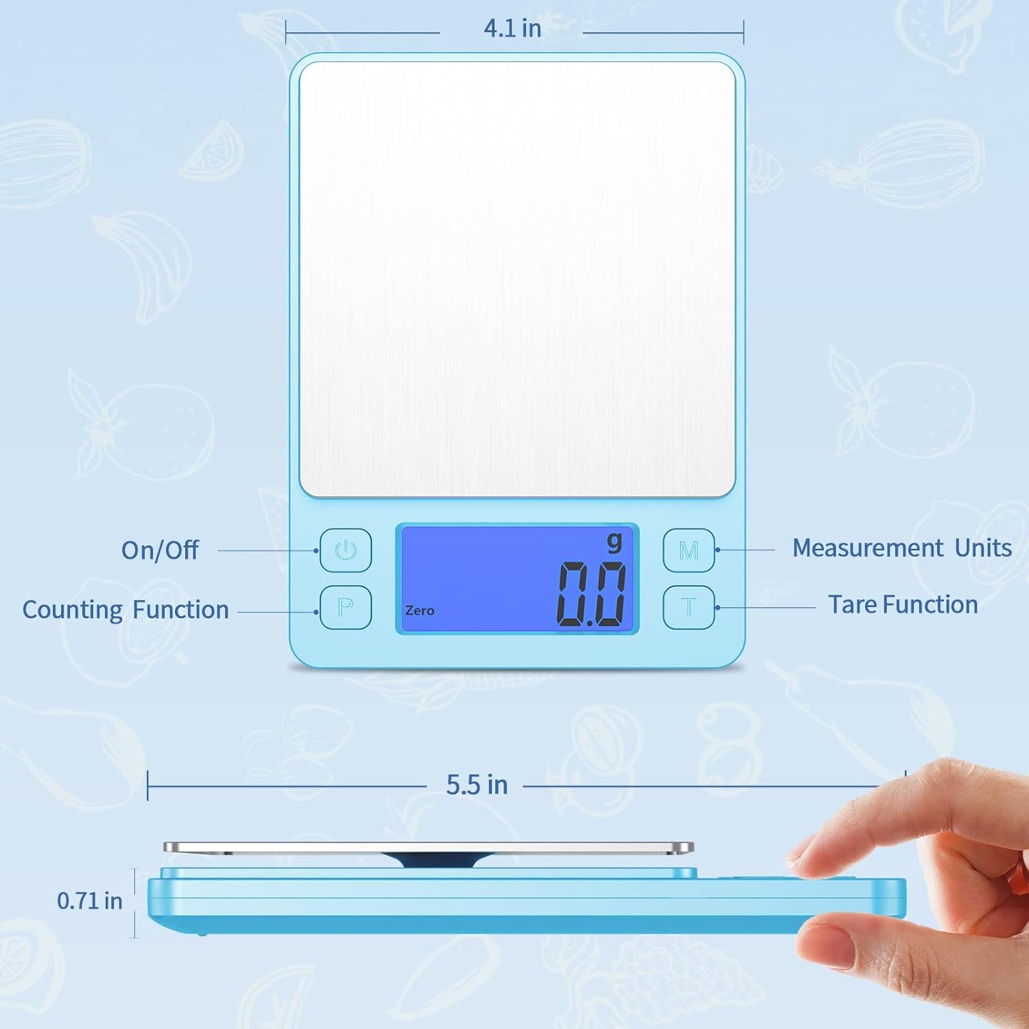 Food Kitchen Scale, Food Scales Digital Weight Grams and Oz, High Precision Digital Scale, Baking, Cooking, Tare Function, with 2 Trays, LCD Display