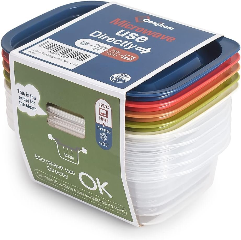 Food Storage Containers with Lids, BPA-Free Meal Prep Storage Box, Reusable, Stackable, with Lids and Steam Vent, Microwave  Dishwasher Safe, 13Oz/400ml, Set of 5