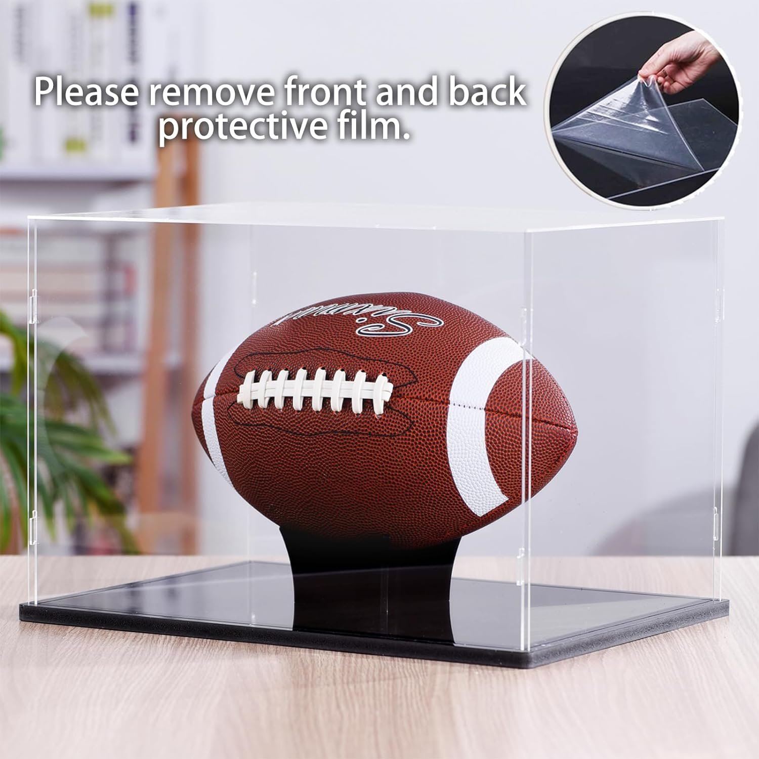 Football Display Case Full Size, Acrylic Clear Box with Stand, UV Protected Memorabilia Holder, for Autographed Football Fans  Collectors, Sports Collectibles
