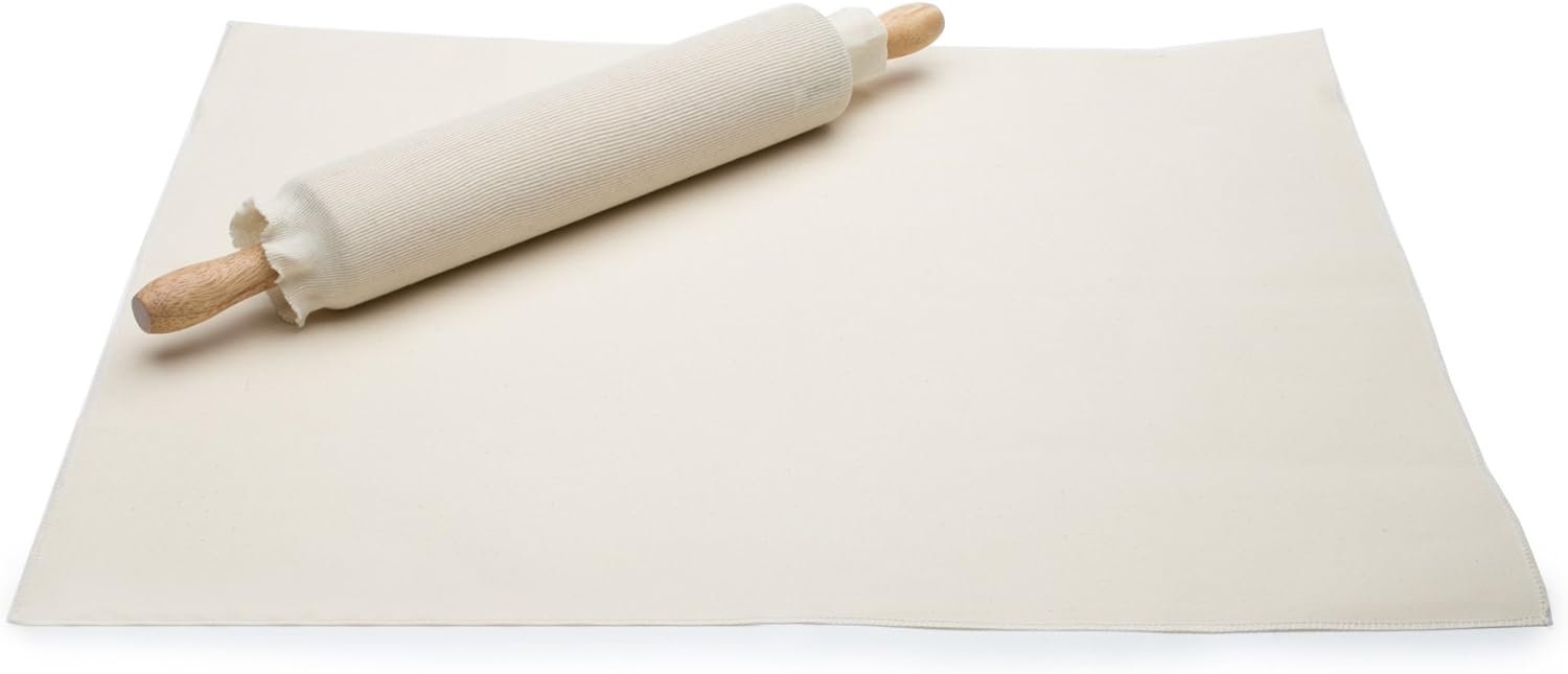 Fox Run Pastry Cloth with Rolling Pin Cover, Cotton