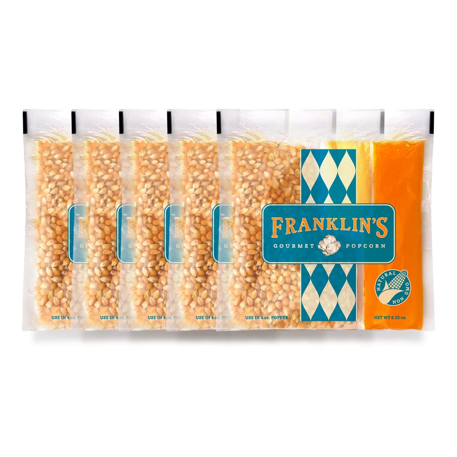 Franklin’s Gourmet Popcorn All-In-One Popcorn Packs for Popcorn Machine - 4oz Pack of 5 - Made in USA - Classic Popcorn Bags with Buttery Salt  Oil