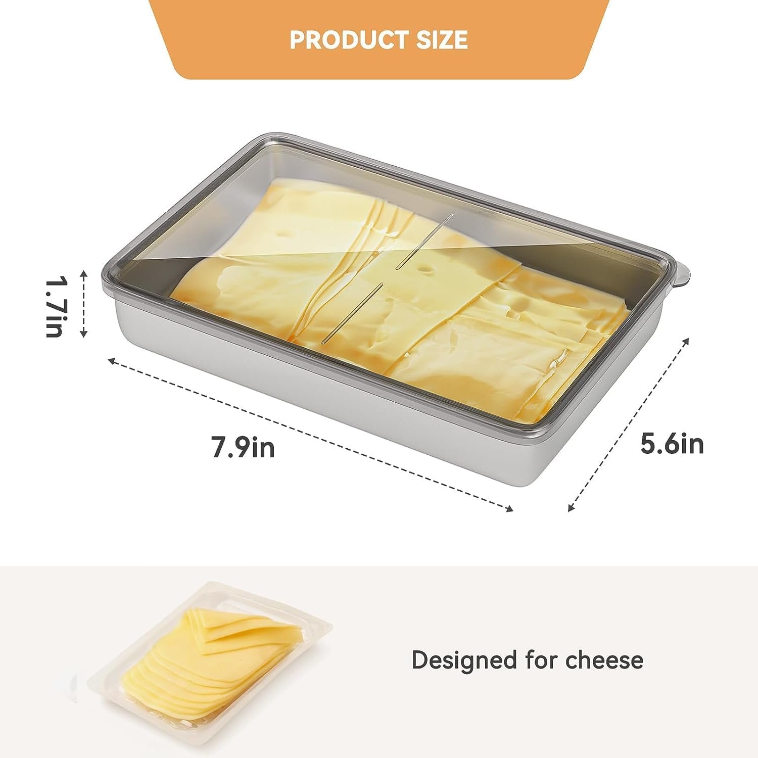 Freshmage Bacon Container for Refrigerator, 304 Stainless Steel Airtight Deli Meat Storage Containers for Fridge Dishwasher Safe Long Kitchen Food Storage Containers with Lids with Elevated Base…