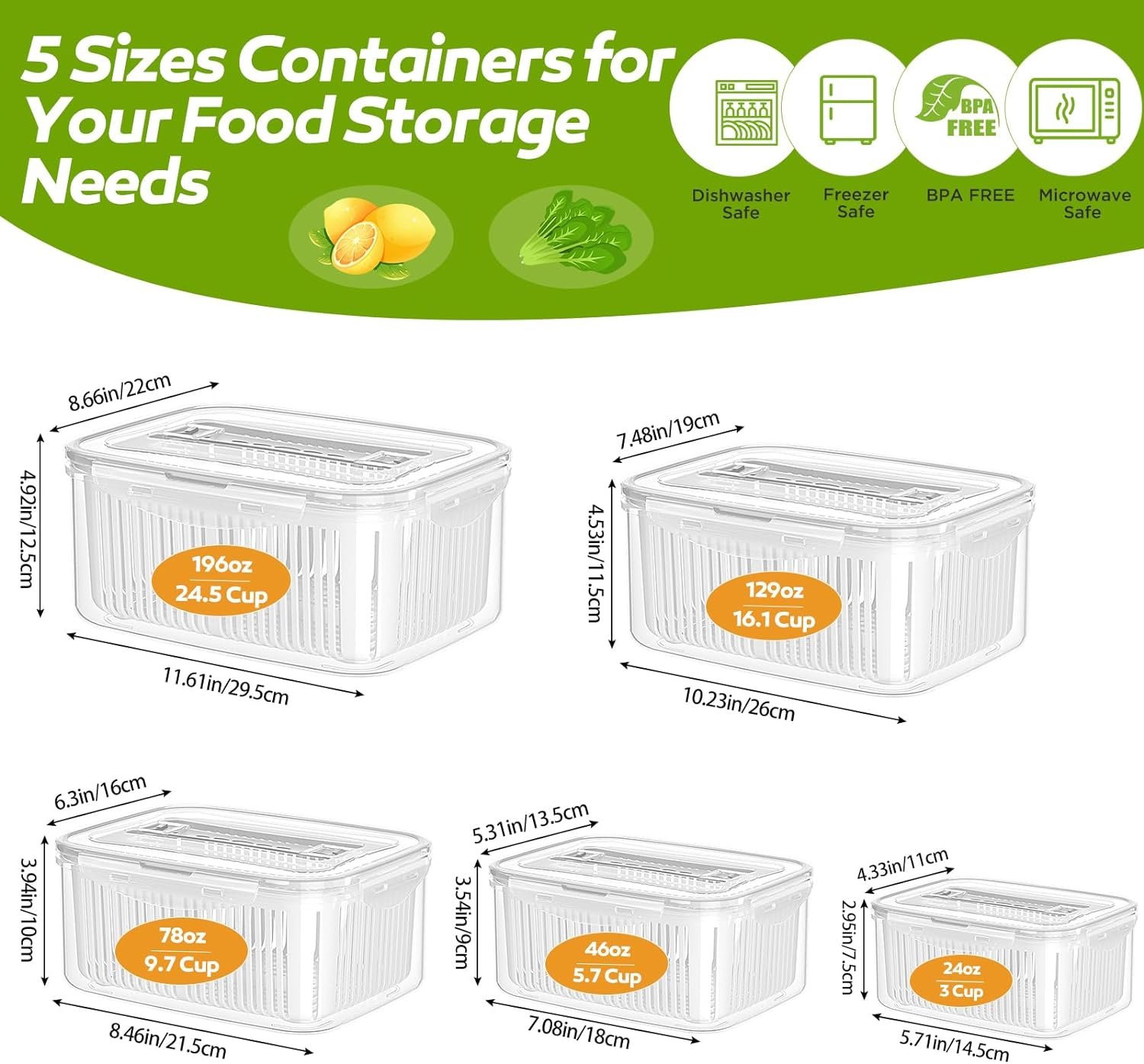 Fruit Storage Containers for Fridge - 10-Piece Kitchen Organizers Leak Proof Produce Saver and Veggie Storage Bins Set for Refrigerator, Plastic Airtight Food Storage Containers with Lids Handle Fruit Storage Containers for Fridge - 10-Piece Kitchen Organizers Leak Proof Produce Saver and Veggie Storage Bins Set for Refrigerator, Plastic Airtight Food Storage Containers with Lids Handle