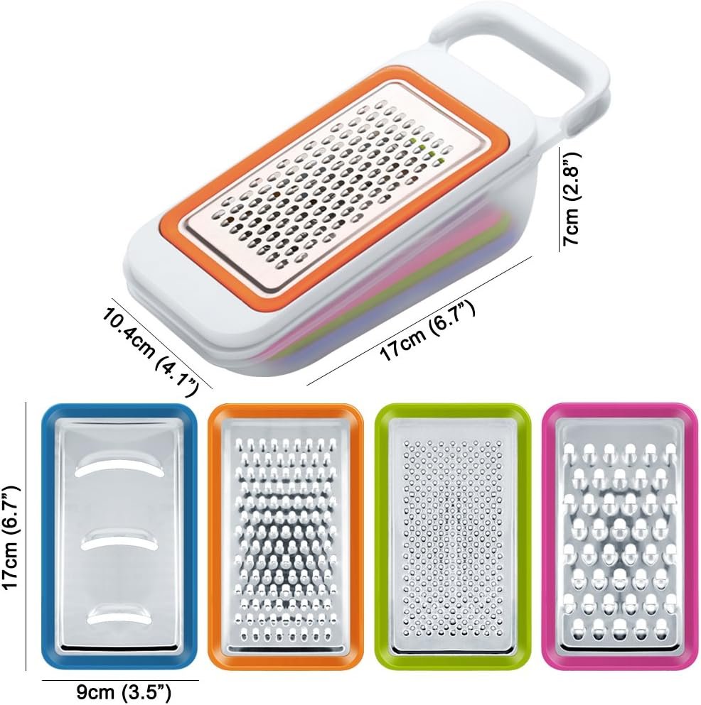 Fruit Vegetable Slicers Set with Orange Peelers, FineGood 4 Packs Multi-Functional Spiralizer Dicer Cutter Chopper Grater with Container for Kitchen, with 5 Citrus Skin Removers