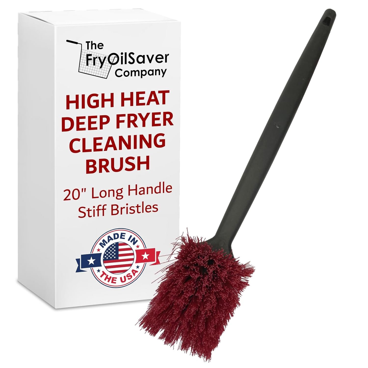 FryOilSaver Co. High Heat Deep Fryer Cleaning Brush | Professional 20“ Pot and Fryer Brush with Long Handle | Withstands Heat Up to 425 F / 218 C | Model FRY-12116
