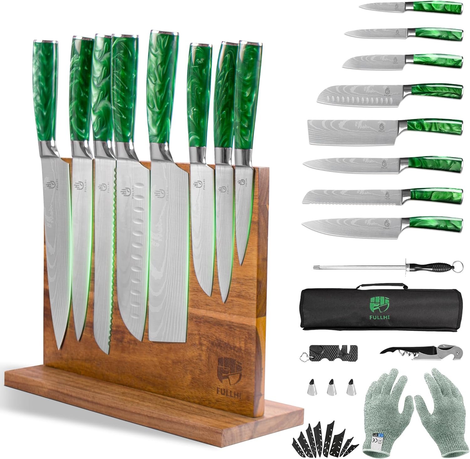 FULLHI Knife Set, 14pcs Japanese Knife Set, Multiple Colour Premium German Stainless Steel Kitchen Knife Set