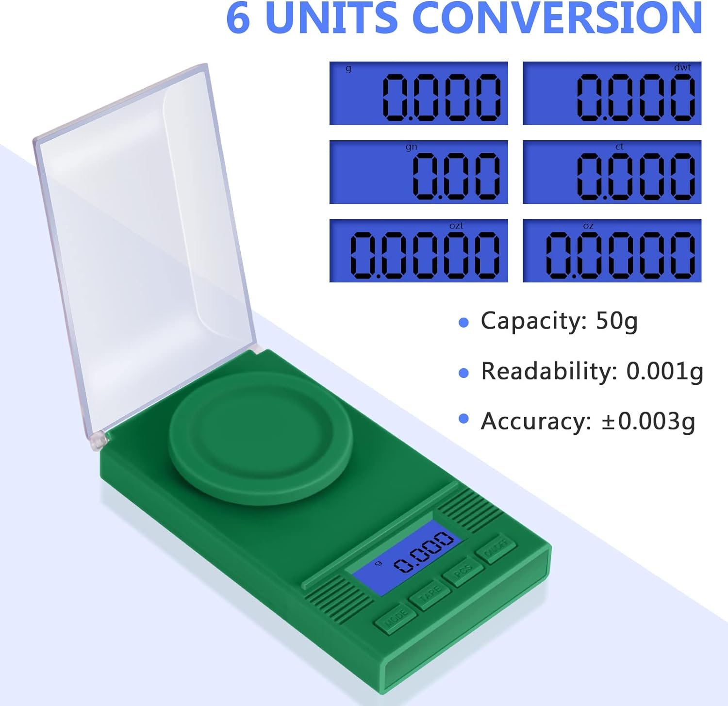 Fuzion Digital Milligram Scale 50g/ 0.001g, Portable Jewelry Scale, Powder Scale, Micro Scale for Powder Medicine, Gold, Gem, Reloading, Calibration Weight and Tweezers Included