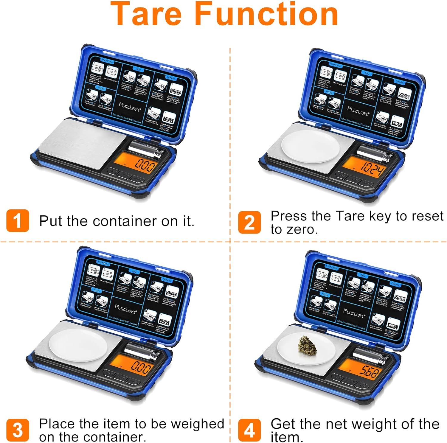 Fuzion TRI Digital Scale, 200g Gram Scale in 0.01g Increments, Digital Pocket Scale, 6 Measure Units for Food, Jewelry, Herbs, Powder, Small Scale with LCD, Tare (Blue)