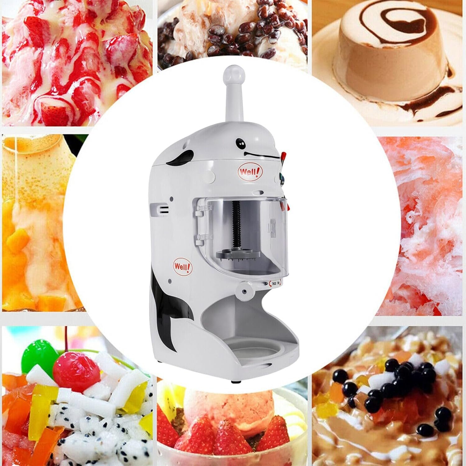 Gagalayong 350W Commercial Electric Ice Shaver,Snow Cone Maker,Ice Cream Shaving Maker, Professional Ice Crusher with Adjustable Ice Thickness 250-350rpm/min Suitable for Coffee Shop