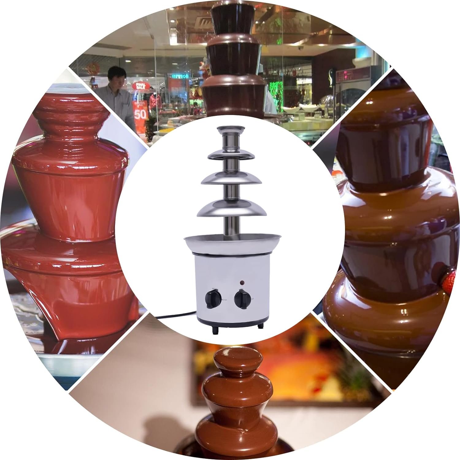 Gagalayong 4 Tiers Electric Chocolate Fountain,2.2lbs Commercial Hot Chocolate Fondue Tower,304 stainless steel removable chocolate DIY waterfall，For Making Cheese, Melting Chocolate, Liqueurs