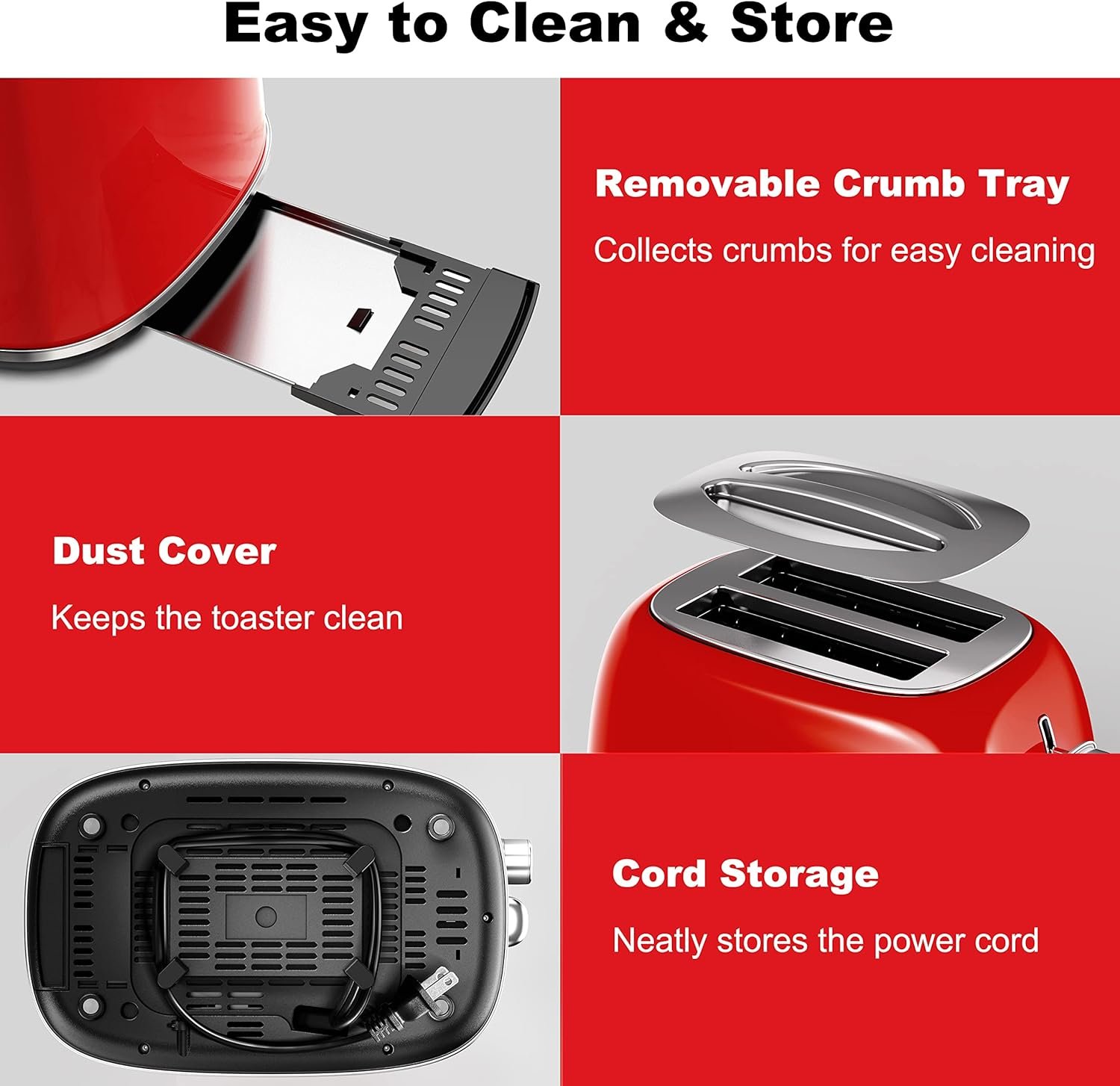 Galanz 2-Slice Toaster, 1.5 Extra Wide Slots for Bagels  Thick Bread, Defrost and 6 Browning Levels, Includes a Dust Lid  Removable Crumb Tray, Retro Red