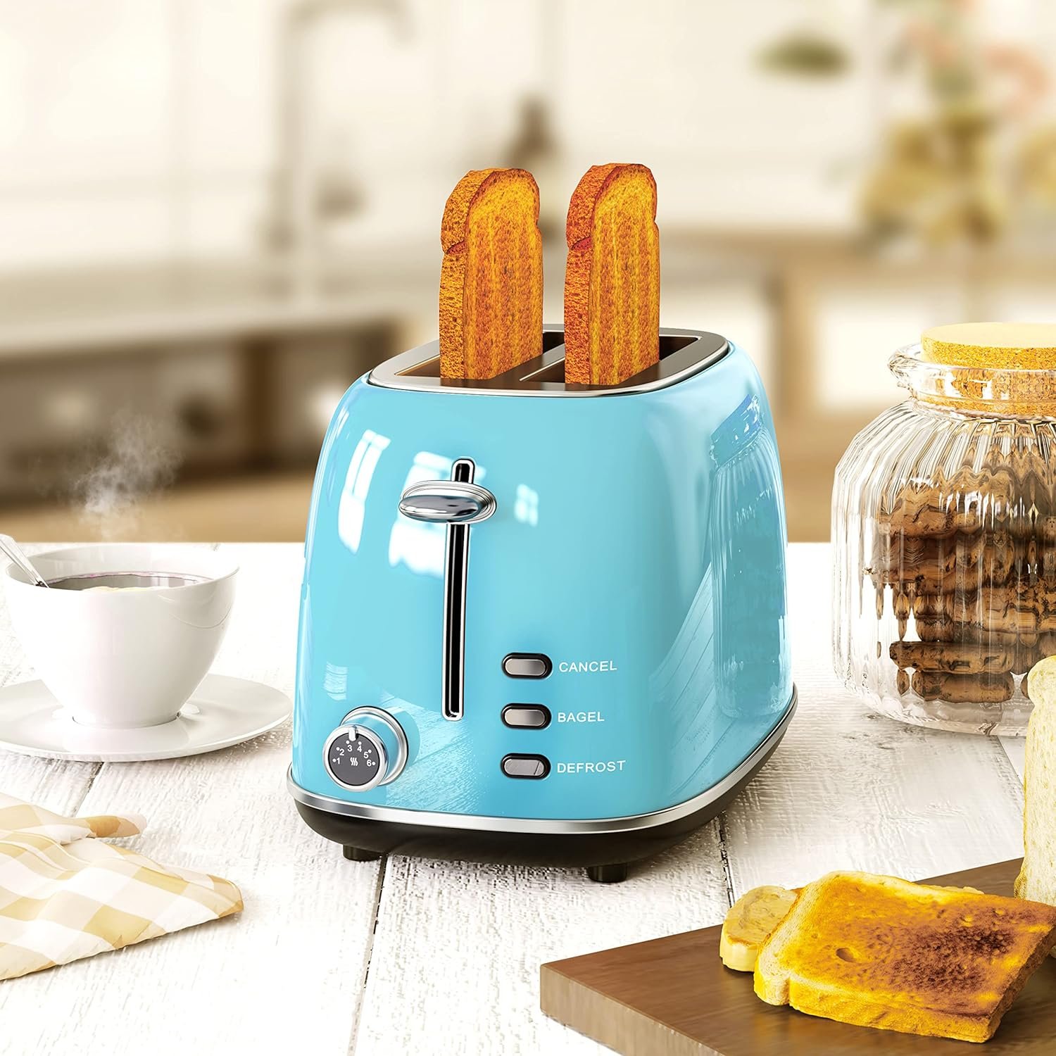 Galanz 2-Slice Toaster, 1.5 Extra Wide Slots for Bagels  Thick Bread, Defrost and 6 Browning Levels, Includes a Dust Lid  Removable Crumb Tray, Retro Red