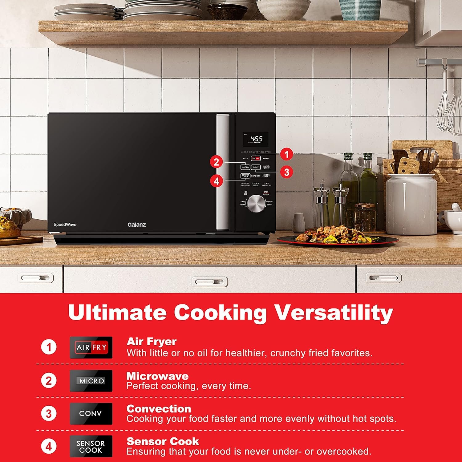 Galanz GSWWA16S1SA10 3-in-1 SpeedWave with TotalFry 360, Microwave, Air Fryer, Convection Oven with Combi-Speed Cooking, 1.6 Cu.Ft/ 1000W, Stainless Steel Galanz GSWWA16S1SA10 3-in-1 SpeedWave with TotalFry 360, Microwave, Air Fryer, Convection Oven with Combi-Speed Cooking, 1.6 Cu.Ft/ 1000W, Stainless Steel