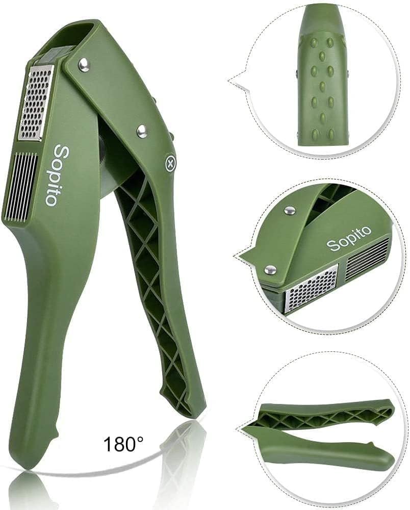 Garlic Press, Sopito 2 in 1 Garlic Cutter Garlic Press with Cleaning Brush and Silicone Garlic Pipe Peeler, Dishwasher Safe