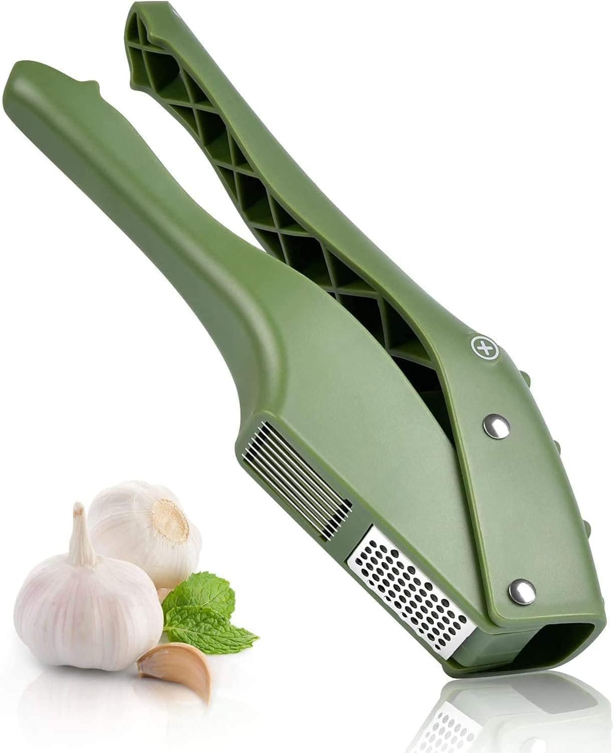 Garlic Press, Sopito 2 in 1 Garlic Cutter Garlic Press with Cleaning Brush and Silicone Garlic Pipe Peeler, Dishwasher Safe