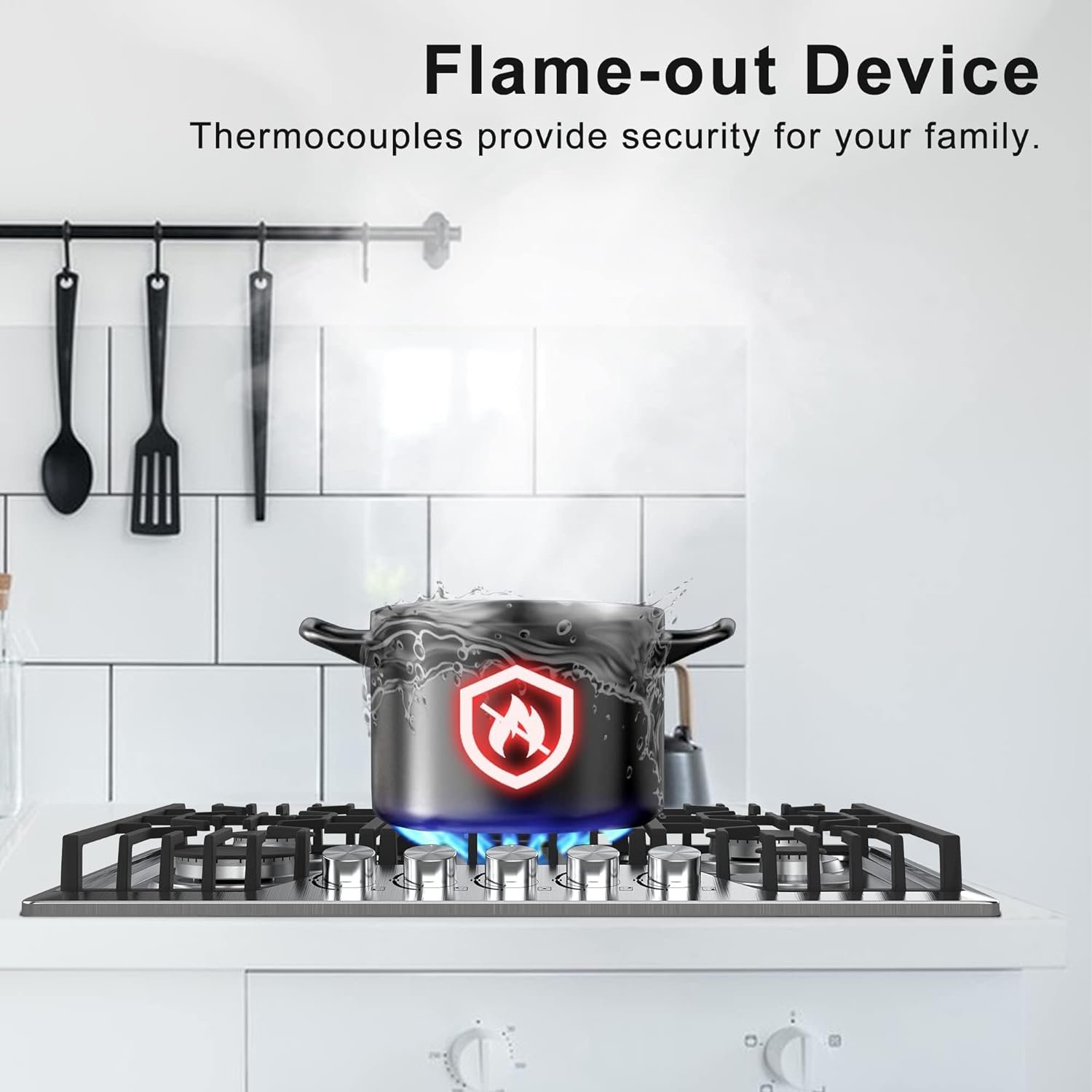 Gas Cooktop,36 inch Bulit-in Gas Stove Top with 5 Burner,Five Burner Propane Cooktop with Thermocouple Protection, Stainless Steel Gas Cooktop,36 inch Bulit-in Gas Stove Top with 5 Burner,Five Burner Propane Cooktop with Thermocouple Protection, Stainless Steel