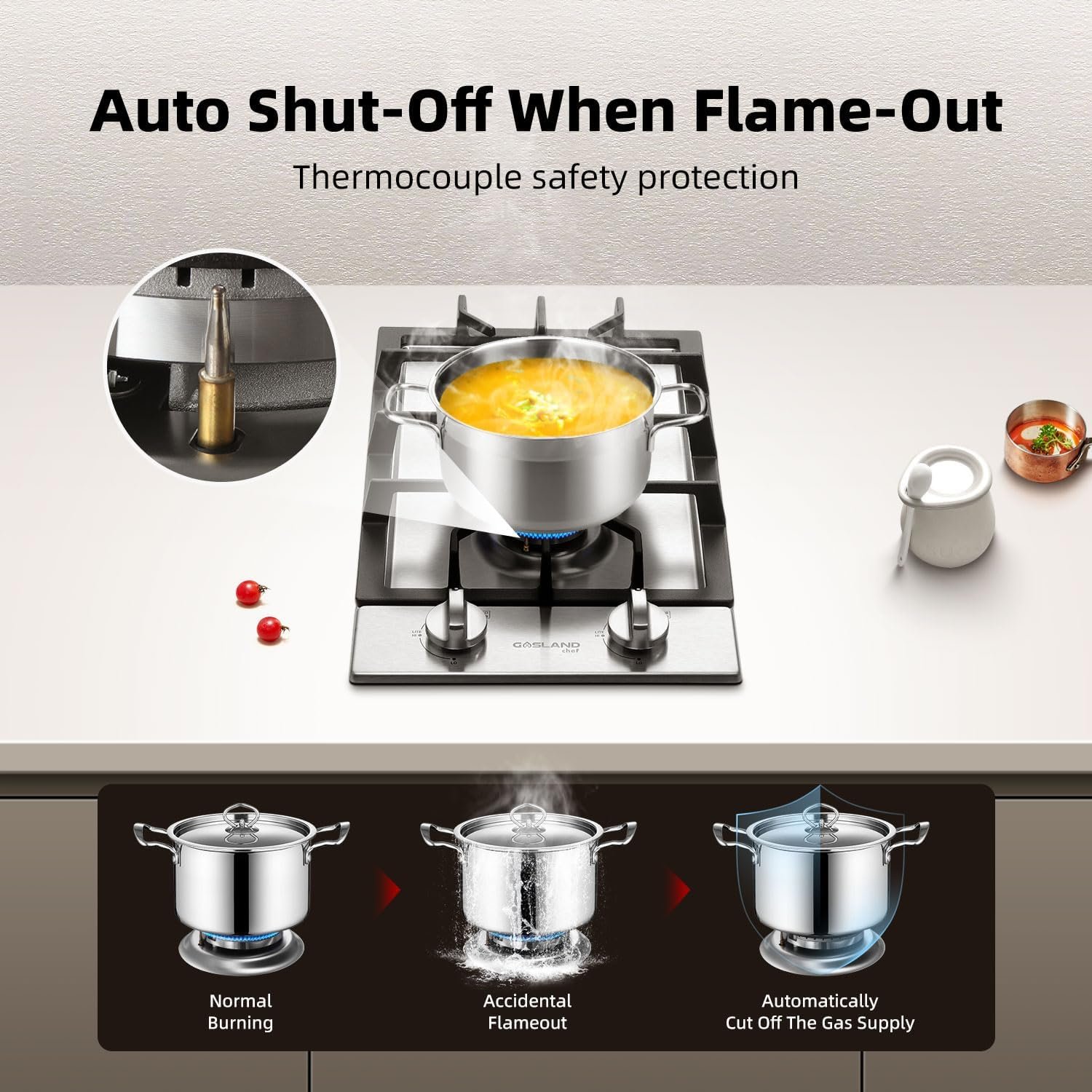 GASLAND Chef 12 Inch Gas Cooktop 2 Burners GH30SFA Built-in Propane Stainless Steel Stove Top with Thermocouple Protection, LPG/NG Convertible Dual Fuel Natural Gas Hob, Stainless Steel GASLAND Chef 12 Inch Gas Cooktop 2 Burners GH30SFA Built-in Propane Stainless Steel Stove Top with Thermocouple Protection, LPG/NG Convertible Dual Fuel Natural Gas Hob, Stainless Steel