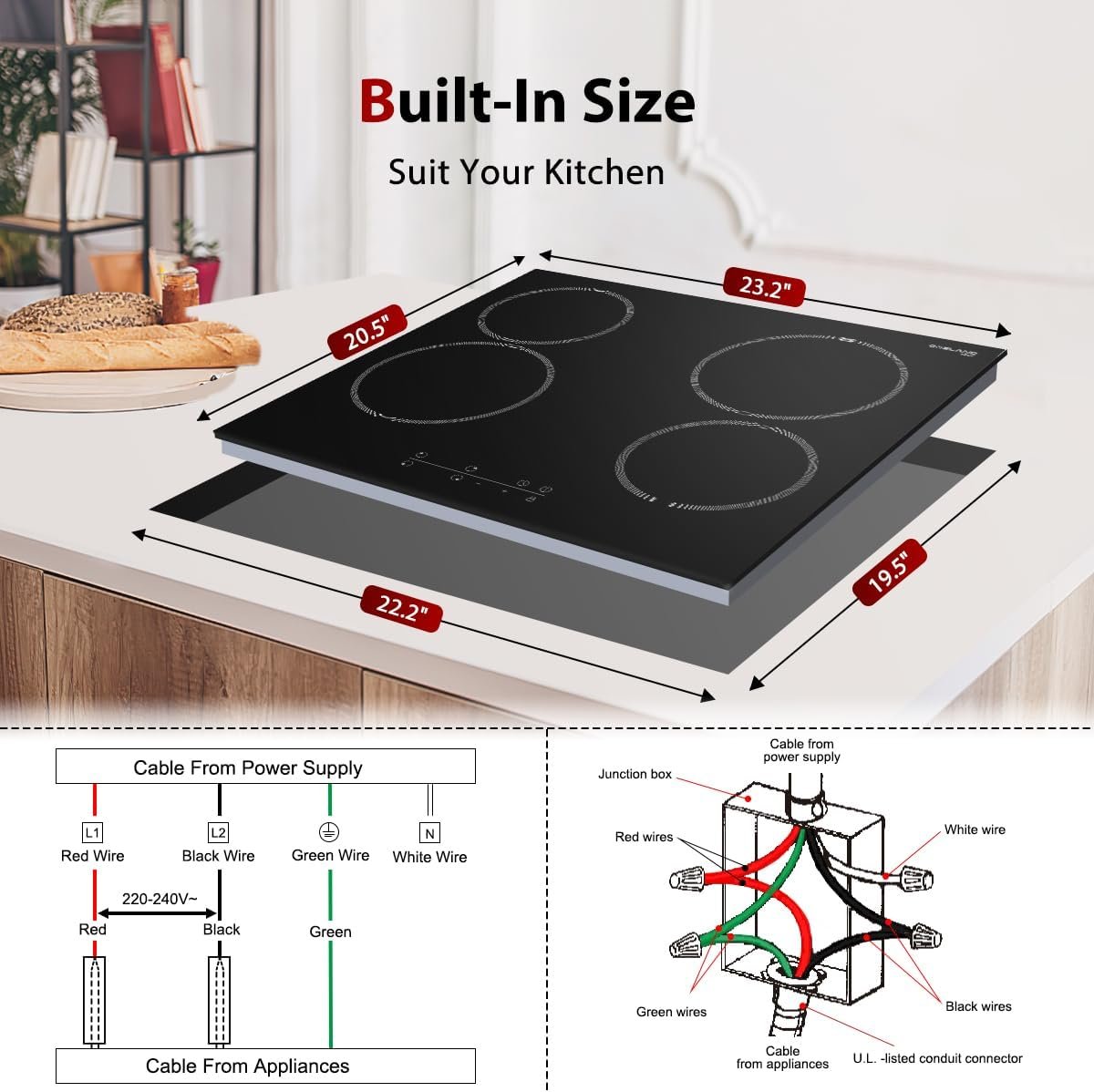GASLAND Chef 30 Inch Electric Cooktop, Ceramic Stovetop CH775BF 240V, Drop-in 5 Cooking Zones Electric Radiant Cooktop with 9 Power Levels, Slide Touch Control, Child Safety Lock, 1-99 Minute Timer GASLAND Chef 30 Inch Electric Cooktop, Ceramic Stovetop CH775BF 240V, Drop-in 5 Cooking Zones Electric Radiant Cooktop with 9 Power Levels, Slide Touch Control, Child Safety Lock, 1-99 Minute Timer