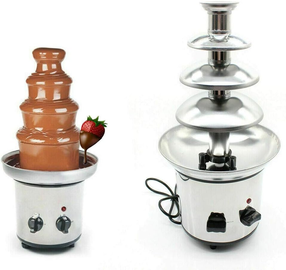 Gdrasuya10 4-Tier Chocolate Fondue Fountain, Stainless Steel Electric Chocolate Warmer Dip Fountain Party Fondue Melting Fountain
