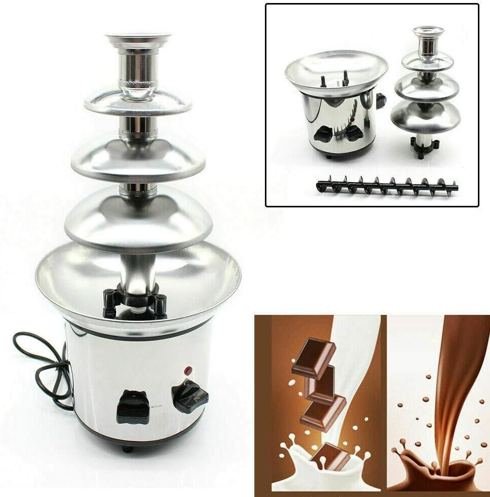 Gdrasuya10 4-Tier Chocolate Fondue Fountain, Stainless Steel Electric Chocolate Warmer Dip Fountain Party Fondue Melting Fountain