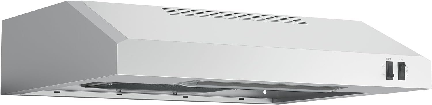 GE 30 Energy Star Certified Under The Cabinet Hood with Convertible Duct, Vertical and rear exhaust with, 2 Speed Exhaust Fan, Reusable Filter and LED Lights in White
