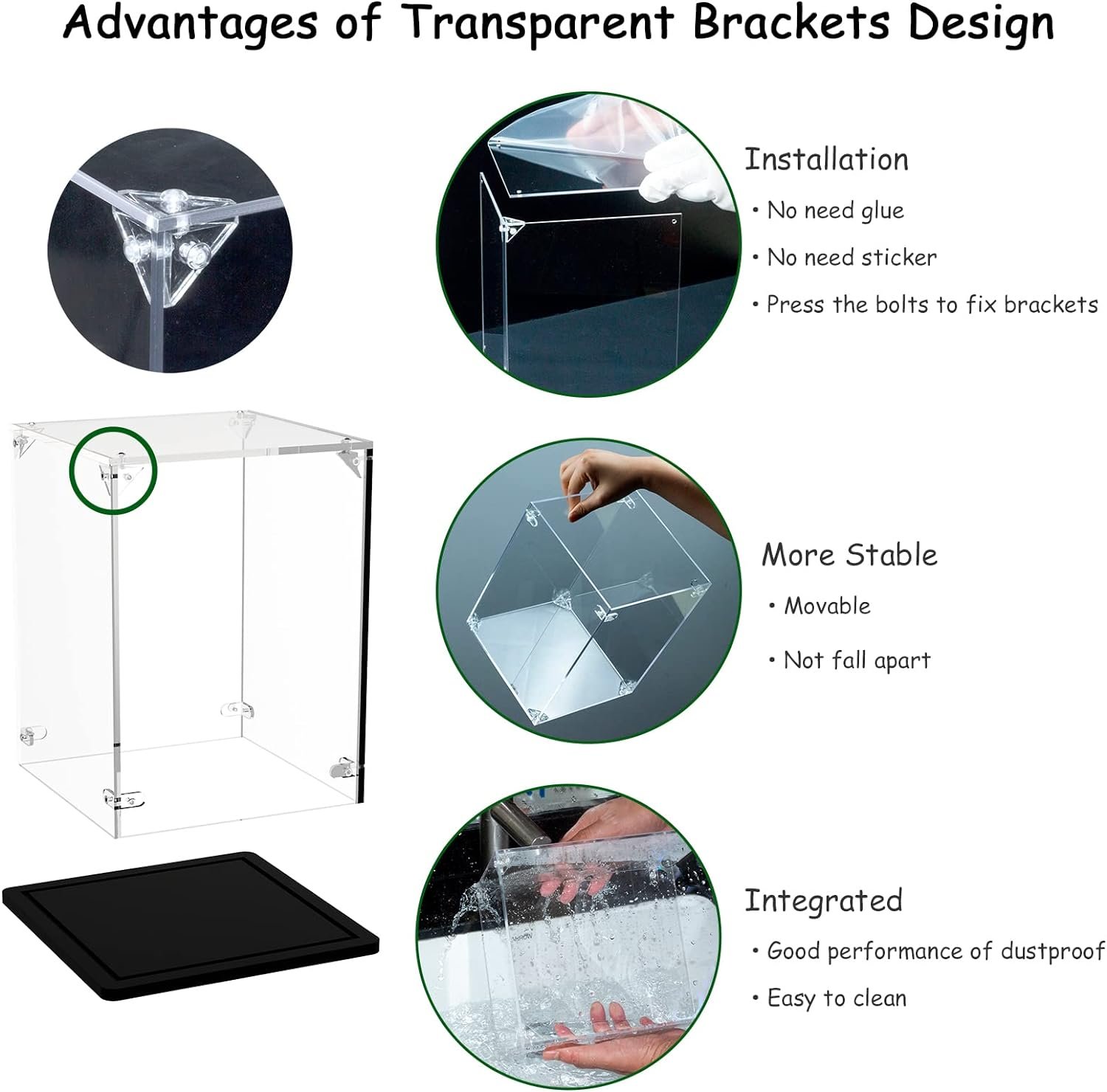 Gemutlich Acrylic Display Case 3mm Thickness Inner 15 x 8 x 7 Inches, Solid Wooden Base Dustproof Clear Display Box Showcase for Lego Cars Diecast Model Cars 10295 10300 42123 21317 10290 21328 10282