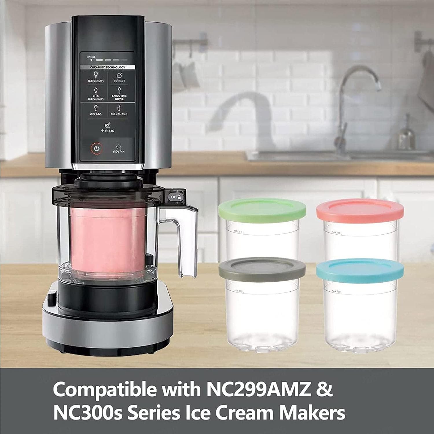 GHQYP Creami Deluxe Pints, for 16OZ Ninja Ice Cream Maker Pints, Ice Cream Pints with Lids Safe and Leak Proof Compatible with NC299AMZ,NC300s Series Ice Cream Makers QINGCUN