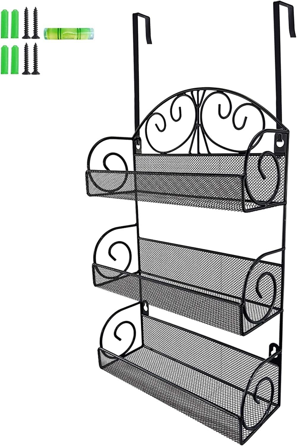 Giftgarden 3 Tier Over The Door Spice Rack, Hanging Organizer for Cabinet Pantry Kitchen Bathroom, Over-Door or Wall Mounting, Black Giftgarden 3 Tier Over The Door Spice Rack, Hanging Organizer for Cabinet Pantry Kitchen Bathroom, Over-Door or Wall Mounting, Black