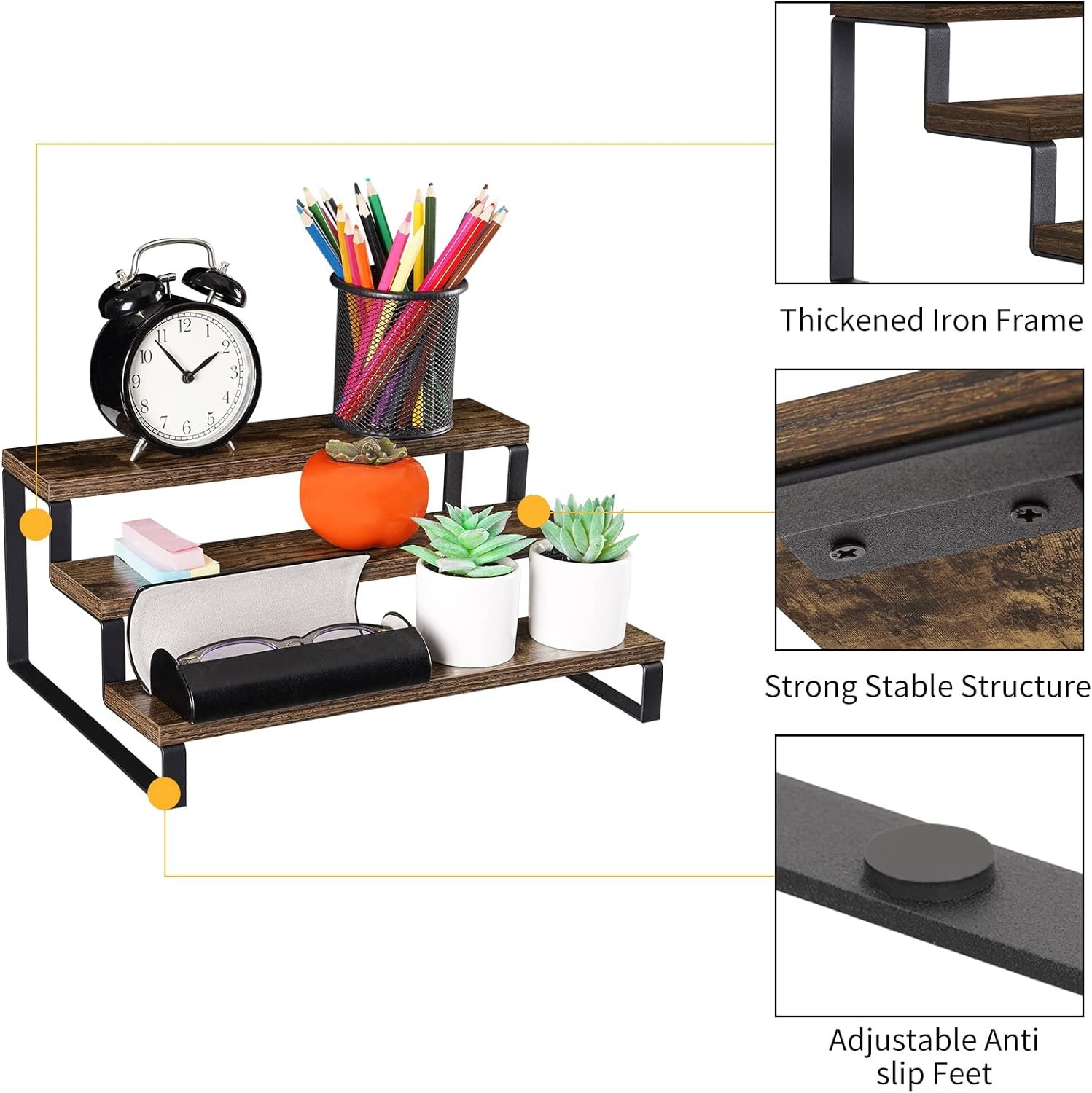 Giikin 3-Tier Spice Rack, 13.8 Inch Wood Step Shelf Countertop Spice Storage Holder, Kitchen Pantry Cabinet Organizer Cupboard for Spice Bottles, Jars, Seasonings, Baking Supplies, Metal Frame Giikin 3-Tier Spice Rack, 13.8 Inch Wood Step Shelf Countertop Spice Storage Holder, Kitchen Pantry Cabinet Organizer Cupboard for Spice Bottles, Jars, Seasonings, Baking Supplies, Metal Frame