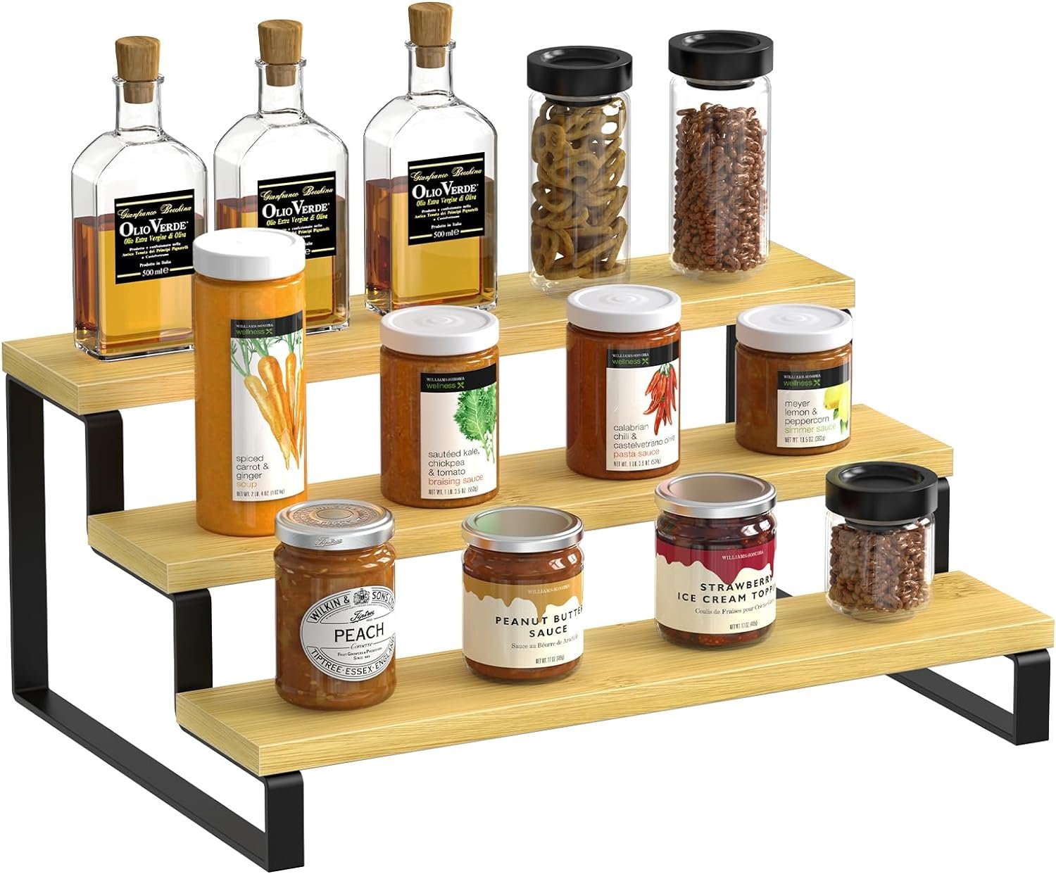 Giikin 3-Tier Spice Rack, 13.8 Inch Wood Step Shelf Countertop Spice Storage Holder, Kitchen Pantry Cabinet Organizer Cupboard for Spice Bottles, Jars, Seasonings, Baking Supplies, Metal Frame Giikin 3-Tier Spice Rack, 13.8 Inch Wood Step Shelf Countertop Spice Storage Holder, Kitchen Pantry Cabinet Organizer Cupboard for Spice Bottles, Jars, Seasonings, Baking Supplies, Metal Frame