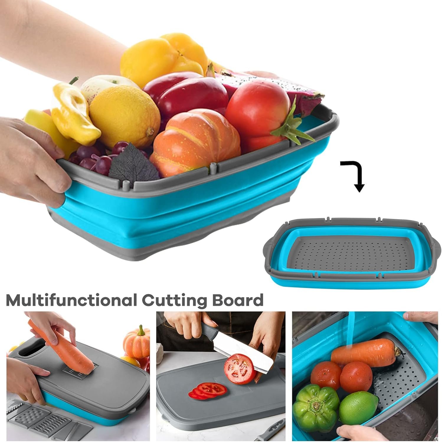 Gintan Camping Cutting Board, 9-in-1 Collapsible Cutting Board,Multifunctional Chopping Board with Colander, Kitchen Vegetable Washing Basket Silicone Dish Tub for BBQ Prep/Picnic/Camping Gintan Camping Cutting Board, 9-in-1 Collapsible Cutting Board,Multifunctional Chopping Board with Colander, Kitchen Vegetable Washing Basket Silicone Dish Tub for BBQ Prep/Picnic/Camping