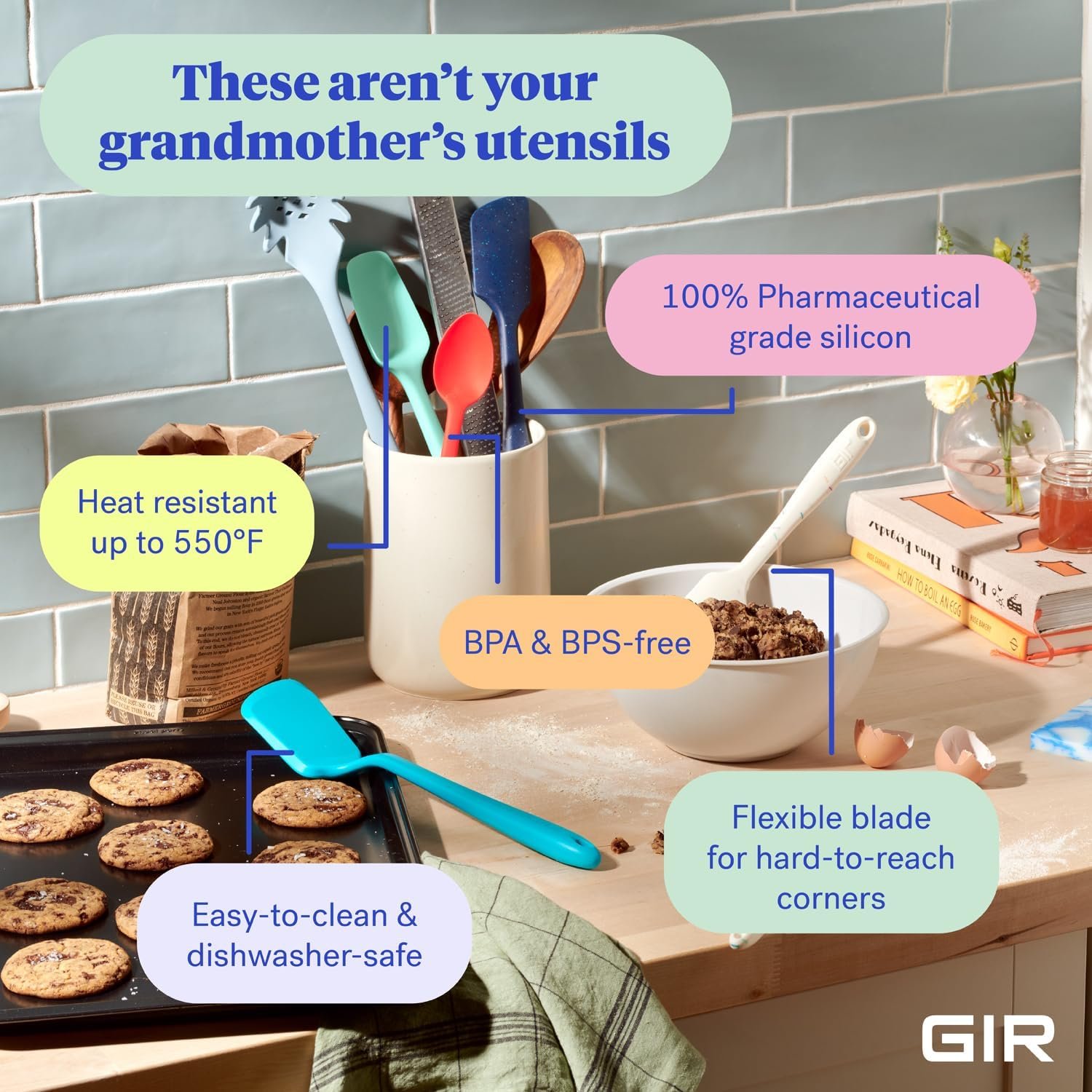 GIR: Get It Right - 3 Piece Silicone Utensil Set - Spatula, Flip  Spoonula - Non-stick - Heat Resistant - Dishwasher Safe - Kitchen Utensils - Baking Supplies - BPA  BPS Free - Slate