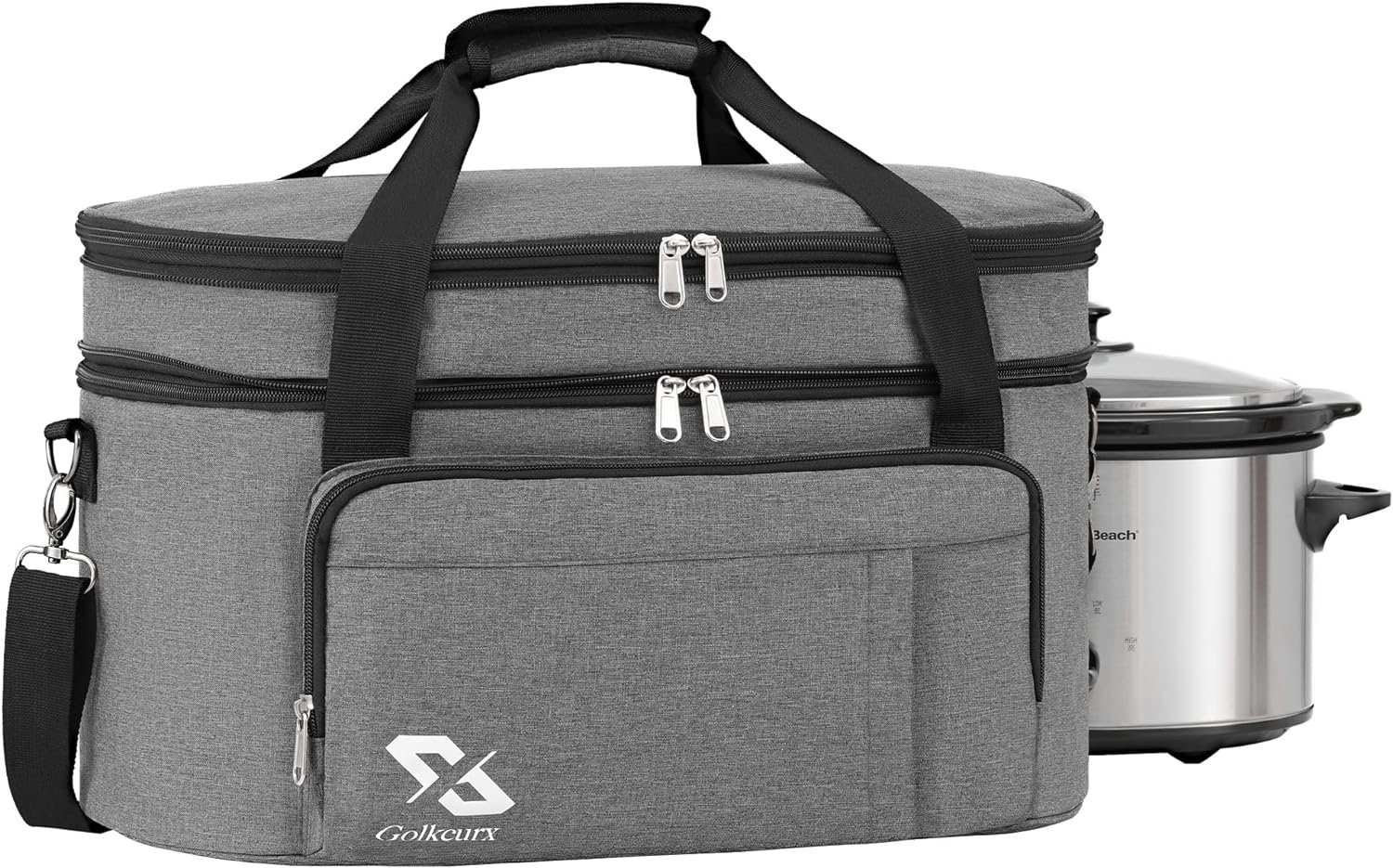 Golkcurx Double Layer Slow Cooker Bag for 6-8 Quart Oval CrockPot and Hamilton Beach Models, with Padded Adjustable Strap, Top Zip Compartment, and Front Pocket for Utensils(Bag Only) Golkcurx Double Layer Slow Cooker Bag for 6-8 Quart Oval CrockPot and Hamilton Beach Models, with Padded Adjustable Strap, Top Zip Compartment, and Front Pocket for Utensils(Bag Only)