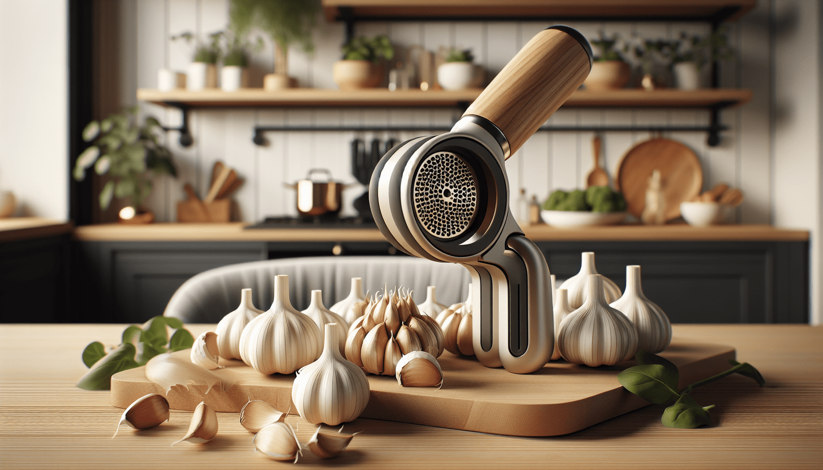 GoodDayLiving Handheld Garlic press crusher Chopper Slicer vegetables Ginger Squeezer Masher Mincer Nut Cracker Tool Silver Length-6.3” Diameter-4.7”