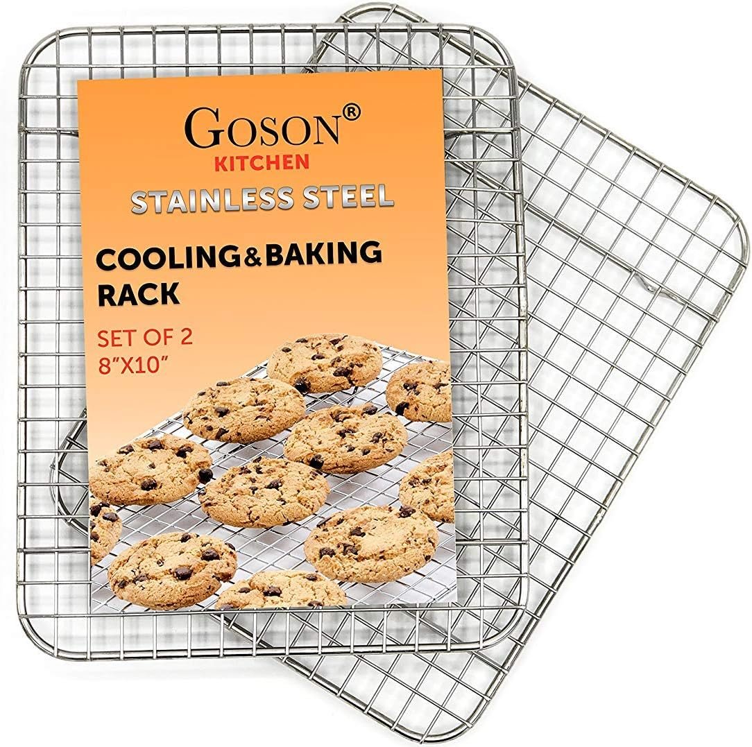 Goson Heavy Duty Stainless Stain Bakeware, Baking, Cooling, Oven Roasting, Broiler Rack, 8in by 10in, Cross Wire, Pack of 2, Compatible with Various Baking Sheets Oven Pans