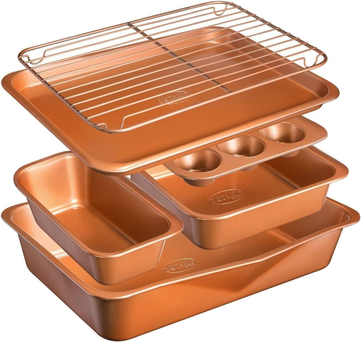Gotham Steel 6 Pc Stackable Bakeware Set/Baking Pans Set Nonstick with Oven Pans + Baking Sheet Set and Wire Rack, Complete Baking Set for Kitchen, Oven/Dishwasher Safe, 100% Non Toxic… Gotham Steel 6 Pc Stackable Bakeware Set/Baking Pans Set Nonstick with Oven Pans + Baking Sheet Set and Wire Rack, Complete Baking Set for Kitchen, Oven/Dishwasher Safe, 100% Non Toxic…