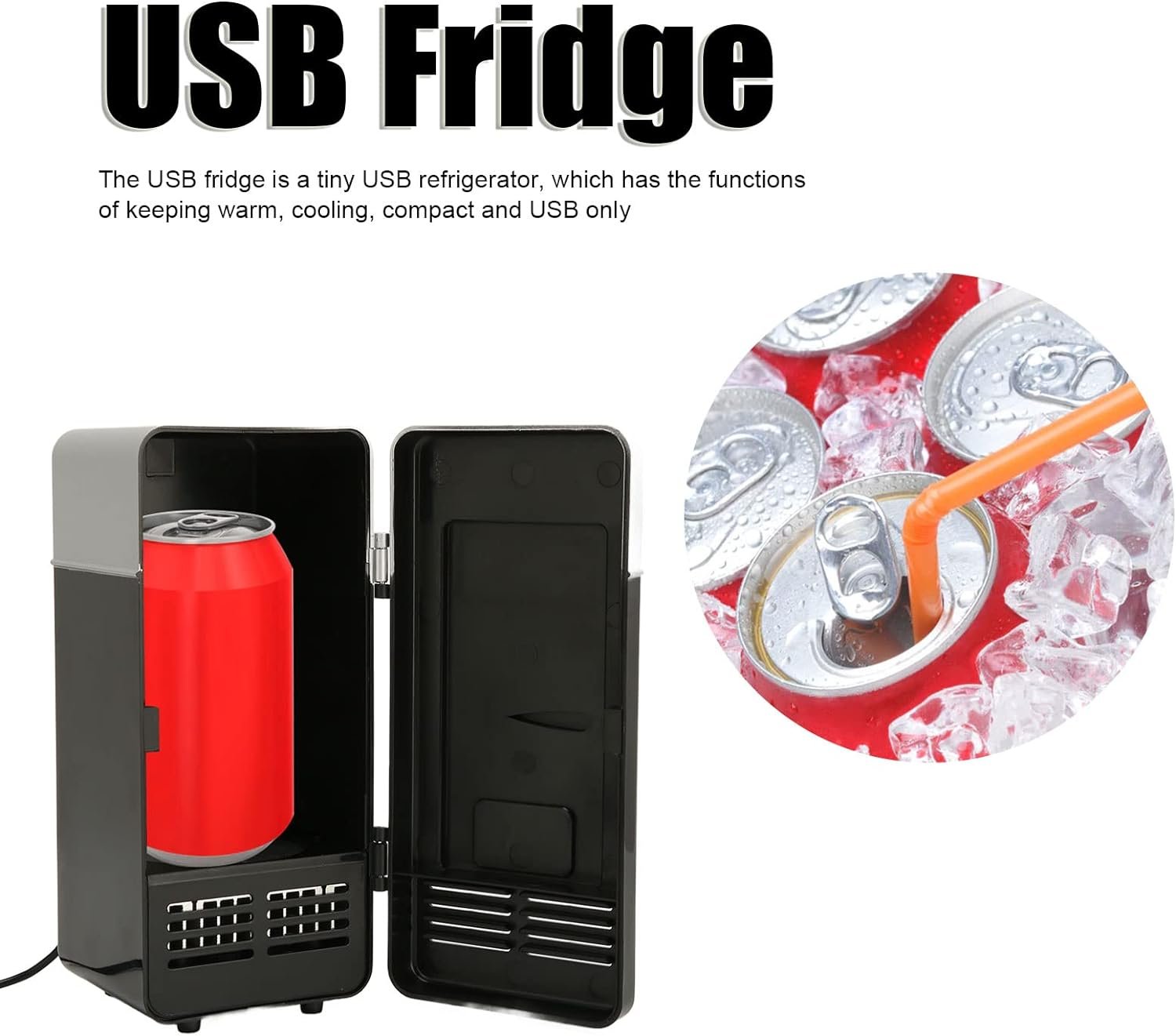 GOWENIC Mini Fridge for Bedroom, Portable Low Noise USB Fridge Cooler Single Can Car Refrigerator for Skincare, Beverage, Food, Cosmetics, Home, Dorm, Office and Car (Black)