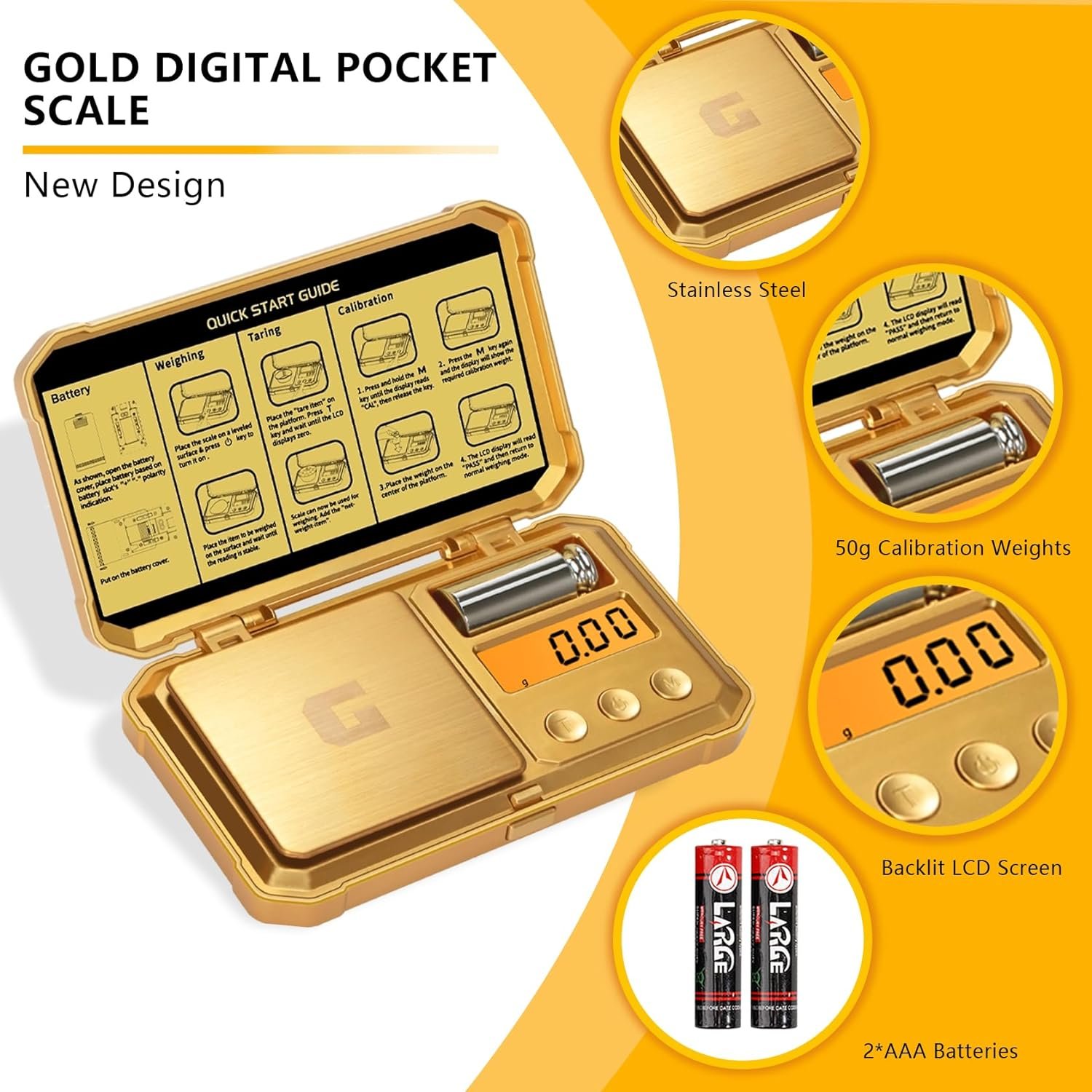 GRAM PRES Digital Pocket Gram Scale 300g x 0.01g Accuracy， Small Mini High Precision Gold Scale Digital Weight Grams and Oz for Jewelry,Diamond，Arrows, Powders and Medicine,with 50g Cal Weights