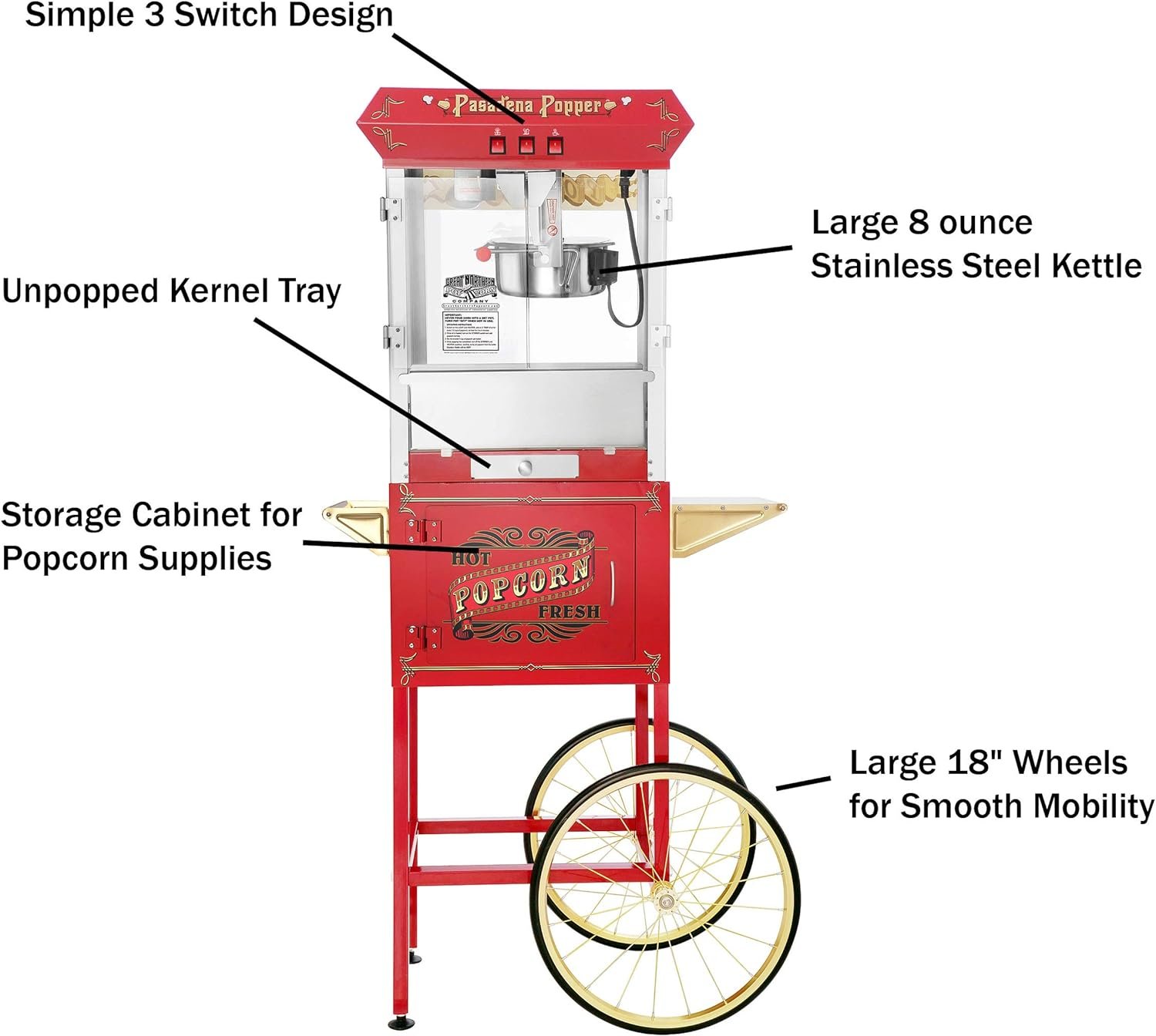 Great Northern Popcorn Company Black Paducah 8 Ounce Antique Popcorn Machine and Cart Great Northern Popcorn Company Black Paducah 8 Ounce Antique Popcorn Machine and Cart