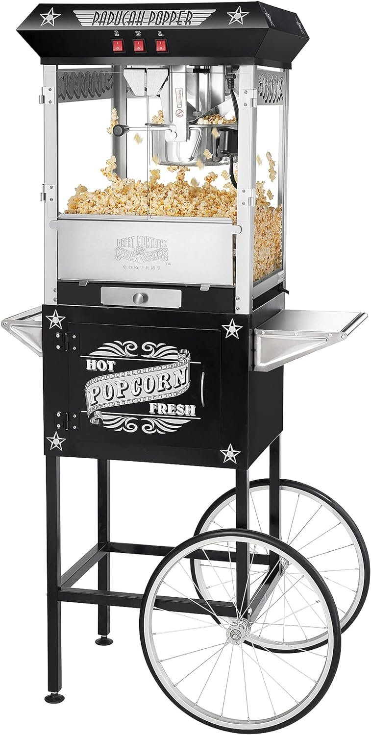 Great Northern Popcorn Company Black Paducah 8 Ounce Antique Popcorn Machine and Cart Great Northern Popcorn Company Black Paducah 8 Ounce Antique Popcorn Machine and Cart