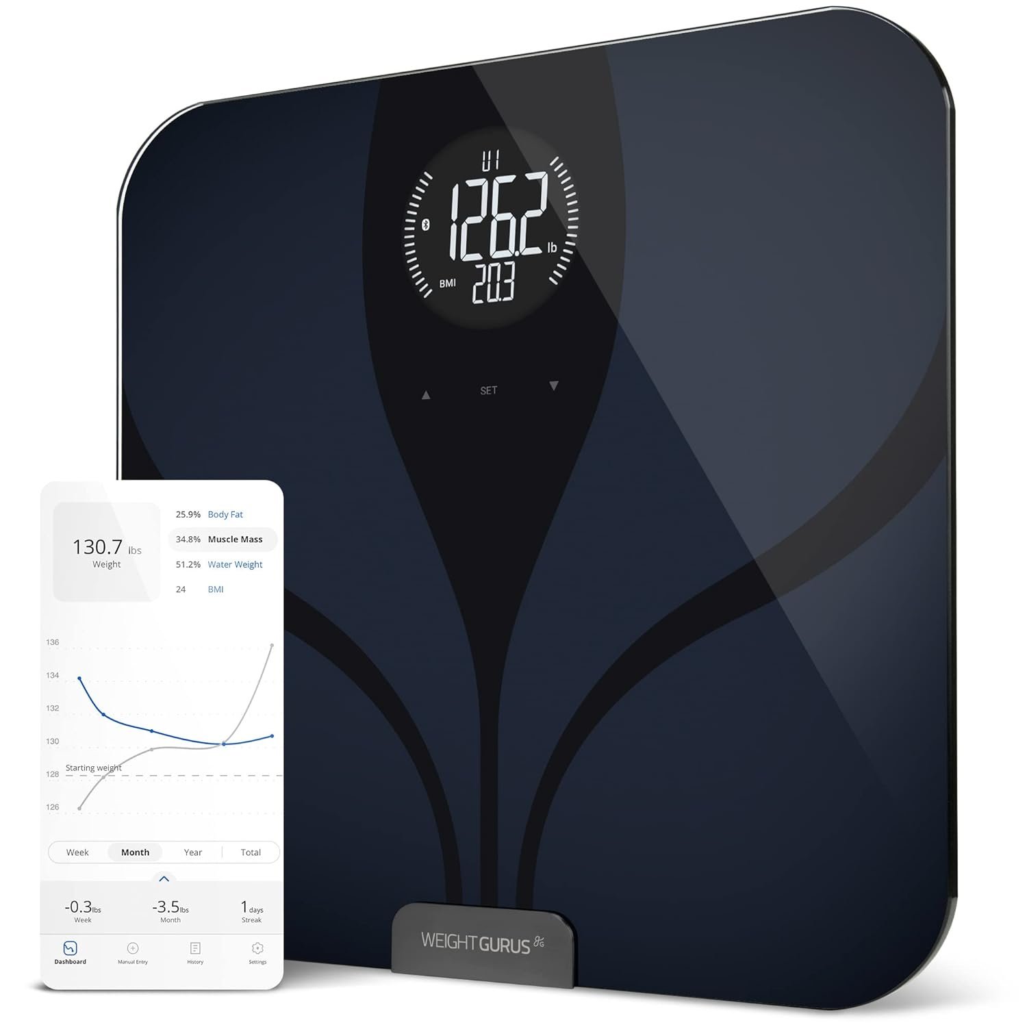 Greater Goods WiFi Premium Smart Scale Measures Tracks Weight, BMI, Muscle Mass, Water Weight, Bone Density, and Body Fat, Works with Fitbit, Apple Health Google Fit Greater Goods WiFi Premium Smart Scale Measures Tracks Weight, BMI, Muscle Mass, Water Weight, Bone Density, and Body Fat, Works with Fitbit, Apple Health Google Fit