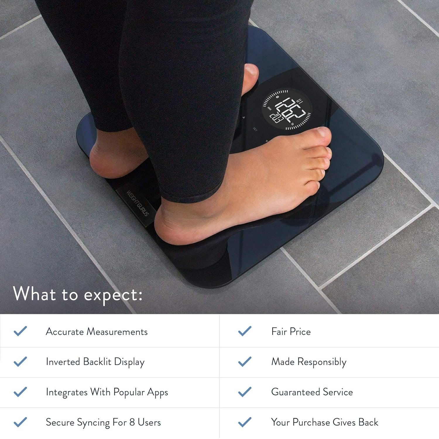 Greater Goods WiFi Premium Smart Scale Measures Tracks Weight, BMI, Muscle Mass, Water Weight, Bone Density, and Body Fat, Works with Fitbit, Apple Health Google Fit Greater Goods WiFi Premium Smart Scale Measures Tracks Weight, BMI, Muscle Mass, Water Weight, Bone Density, and Body Fat, Works with Fitbit, Apple Health Google Fit