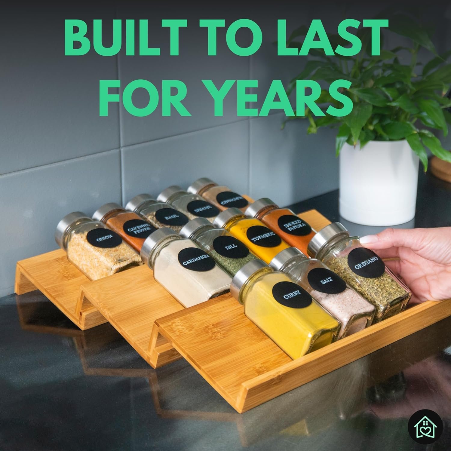 Green Stand Market - Spice Rack for Drawer - 13 Wide - Fits 4 Deep Drawers - Holds 20 to 30 Jars - Drawer Spice Rack - 4-Tier Spice Organizer - Spice Rack Organizer for Drawers