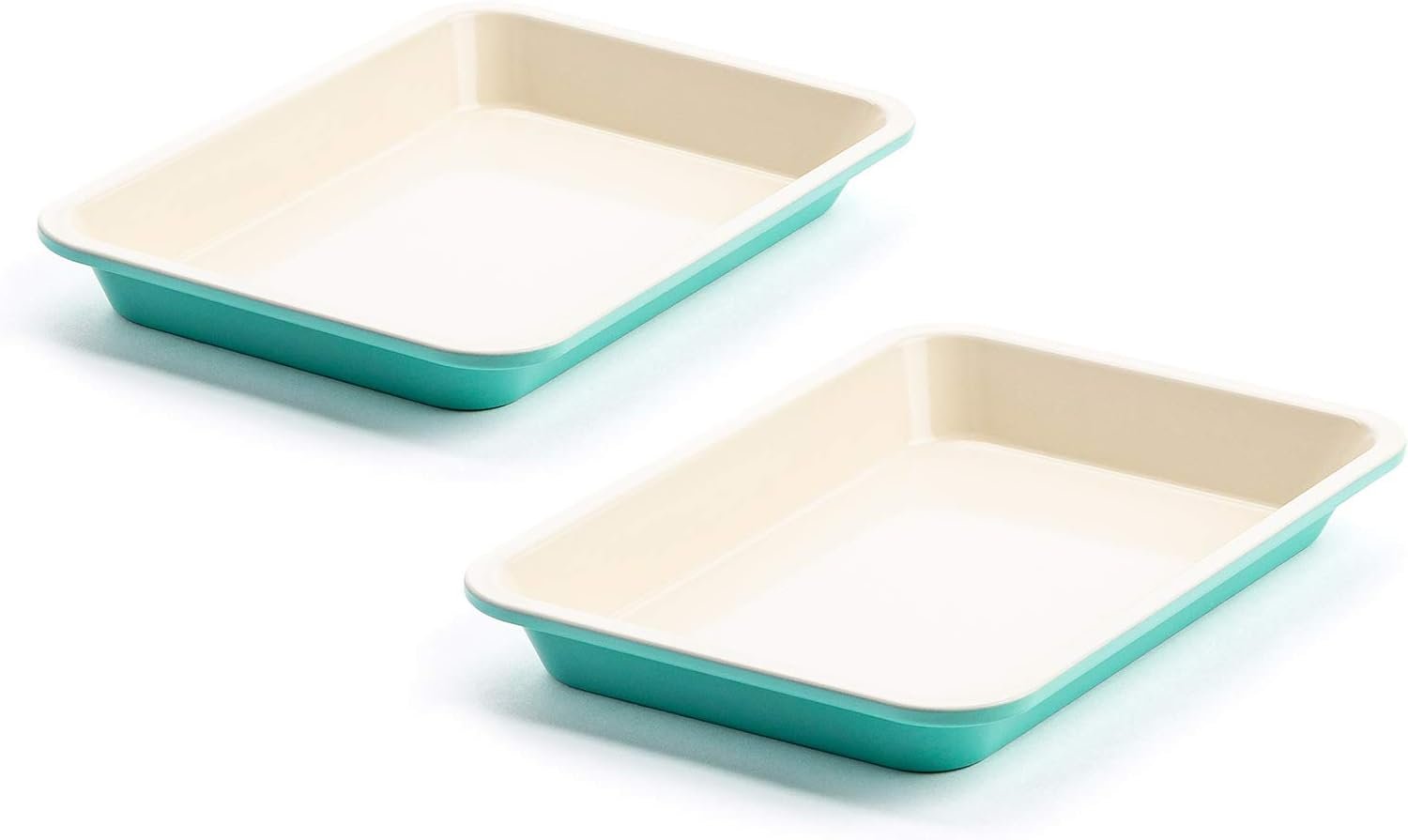 GreenLife Healthy Ceramic Nonstick, 9 x 7 Toaster Oven Cookie Sheet Baking Pan Set, PFAS-Free, Turquoise