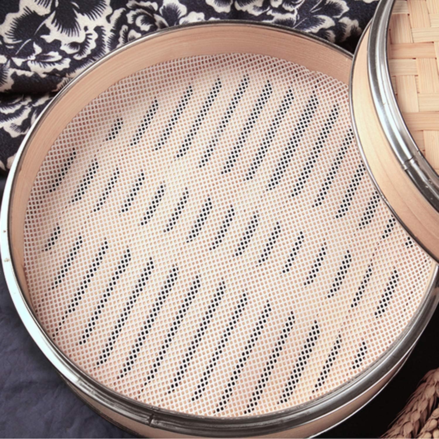 GUCUJI 4Pcs 12 inch Non stick Silicone Steamer Liners Mesh Mat Pad Steamed Buns Dumplings Baking Pastry Dim Sum Mesh