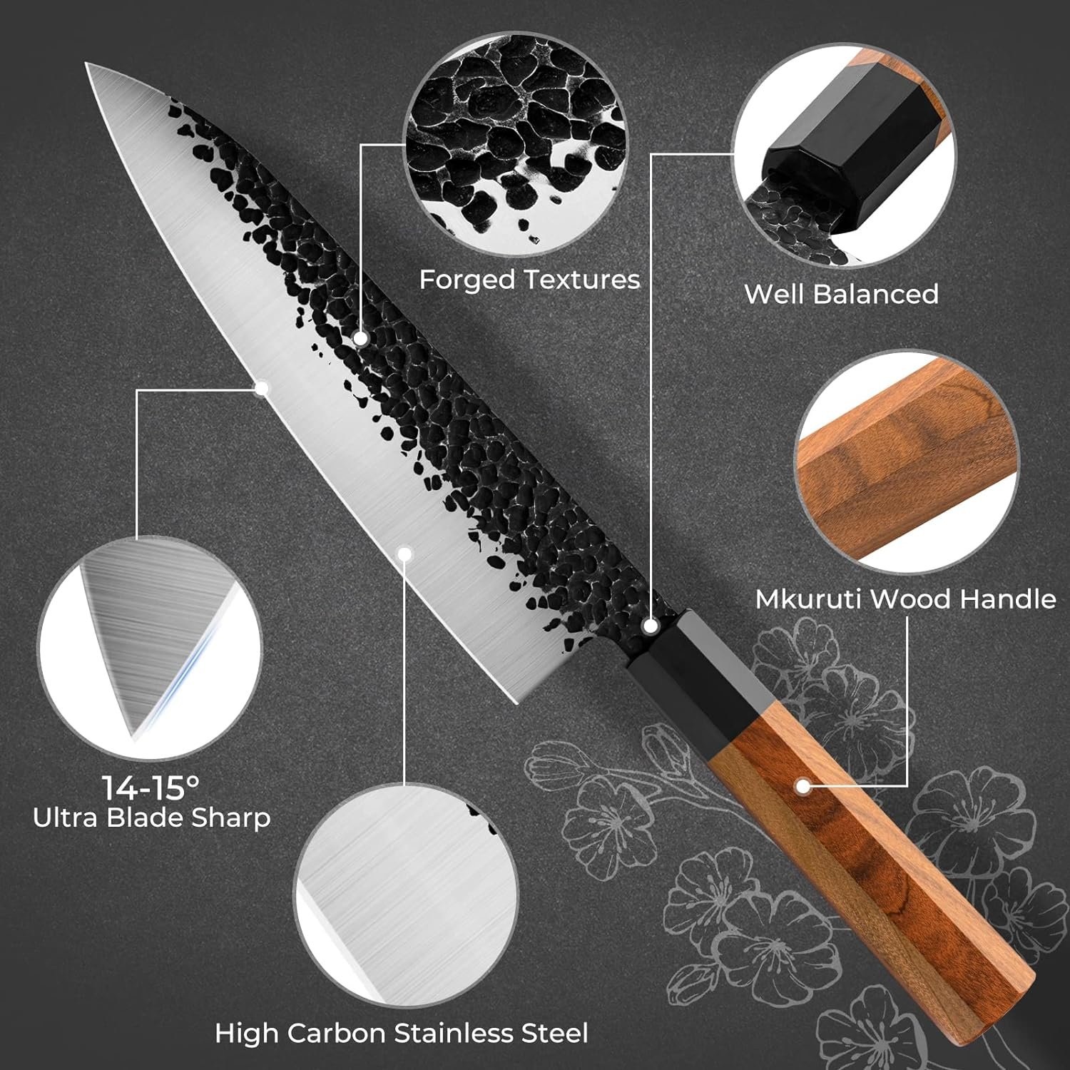 Gyuto Chef Knife - 8 Inch Professional Hand Forged Kitchen Chef Knife High Carbon Japanese AUS-8 Stainless Steel Chef Knife with Rosewood Handle  Gift Box
