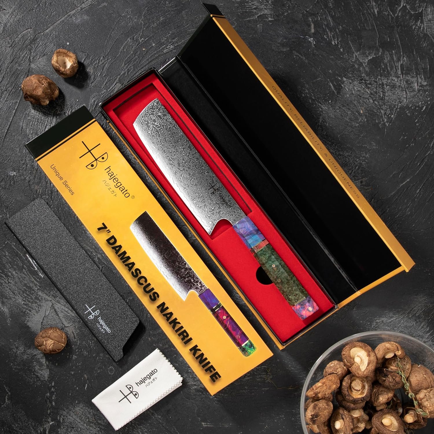 hajegato Damascus Chefs Knife Bread Slicer Unique One of Kind Handle Professional 10 Inch Japanese Chefs Kitchen Knife Vg10 67 Layers Damascus Steel Knive - Part of Chef Knife Set