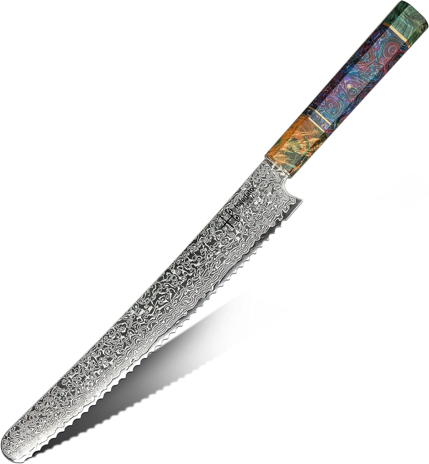 hajegato Damascus Chefs Knife Bread Slicer Unique One of Kind Handle Professional 10 Inch Japanese Chefs Kitchen Knife Vg10 67 Layers Damascus Steel Knive - Part of Chef Knife Set